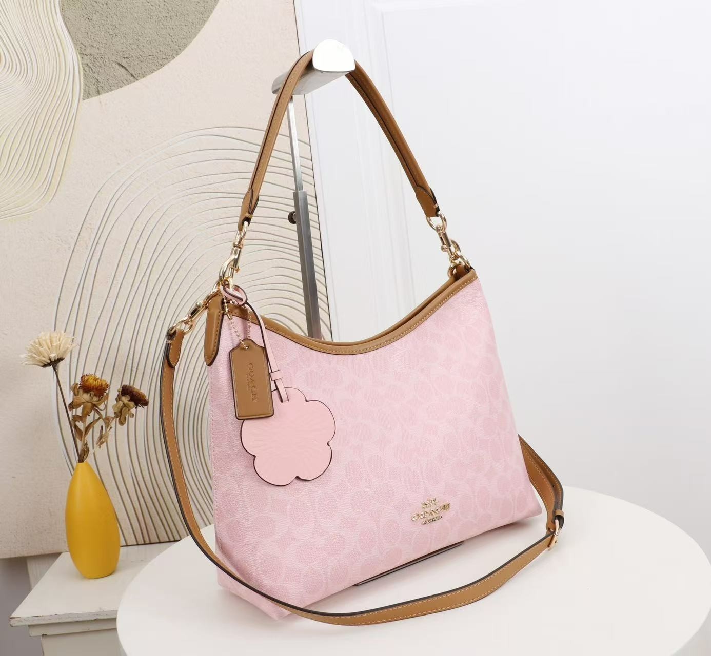 COACH CEL12 Laurel Shoulder Bag in Signature Canvas Charms Powder Pink