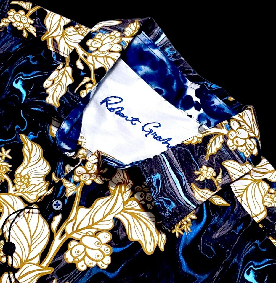 Robert Graham Bold Floral Abstract Black Multicolor 3XL Short Sleeve Shirt