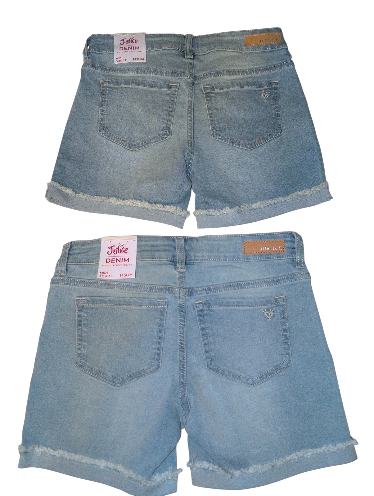 Nwt 2 Pack Justice Girls Shorts Denim Midi Stretch Soft Comfy Distressed 14 Slim