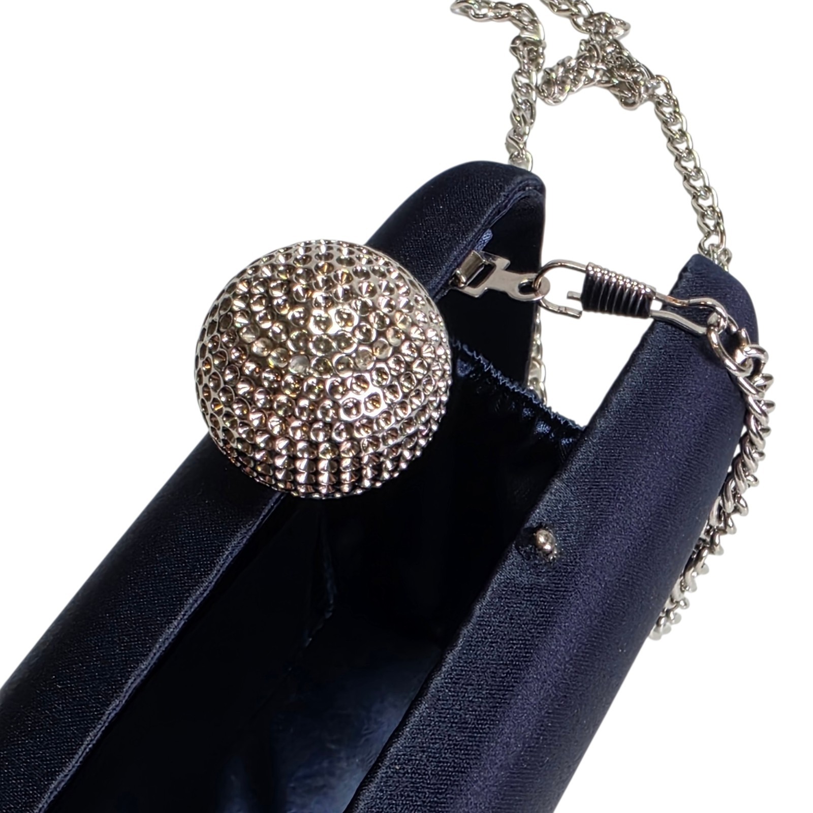 Nina Crystal Clasp Satin Minaudiere Evening Clutch Navy NWT