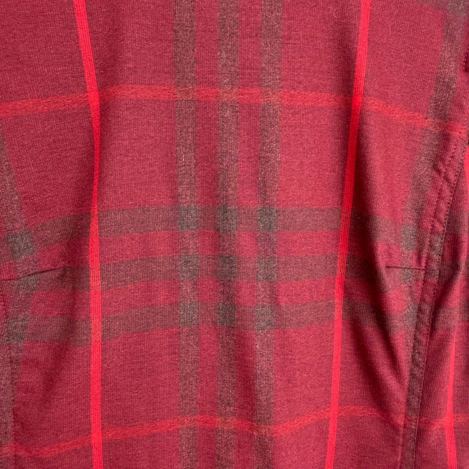 Burberry Brit Plaid Wool Shift Dress Womens 10 Red Excellent Short Sleeve Pocket