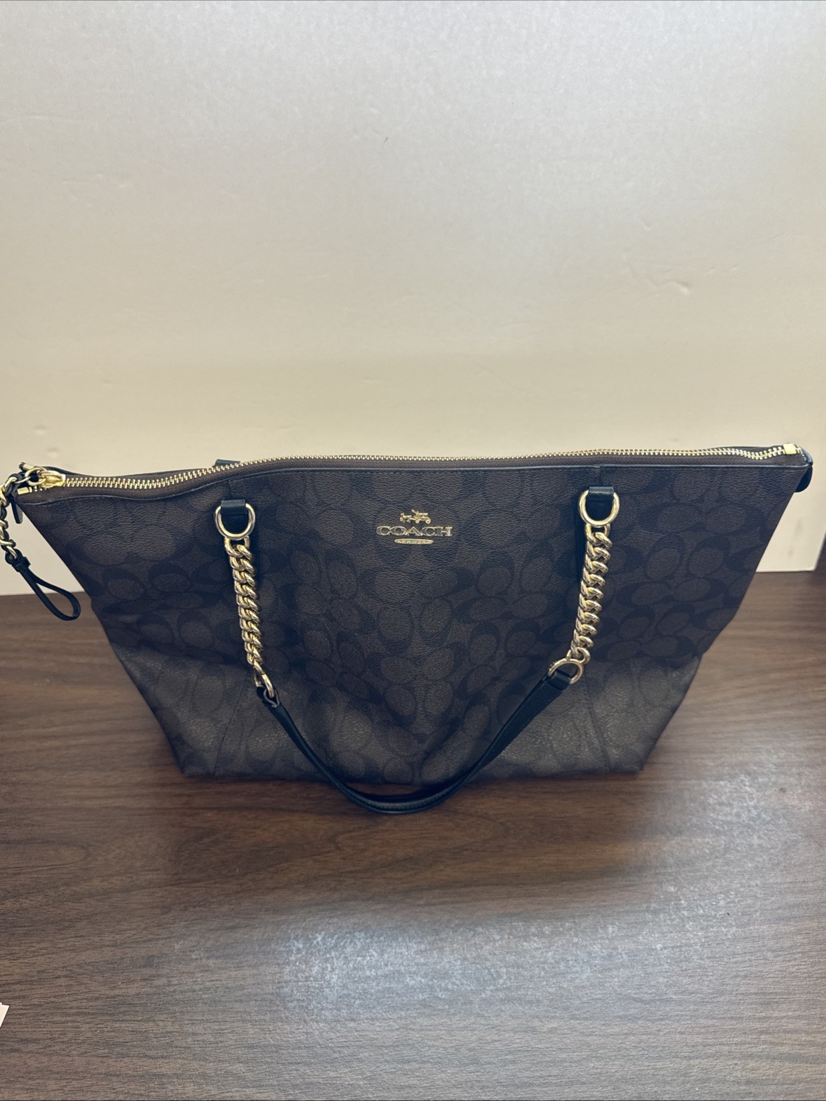 Coach Ava Chain Tote Signature Canvas Brown/Black Authentic Leather J1723-F23526