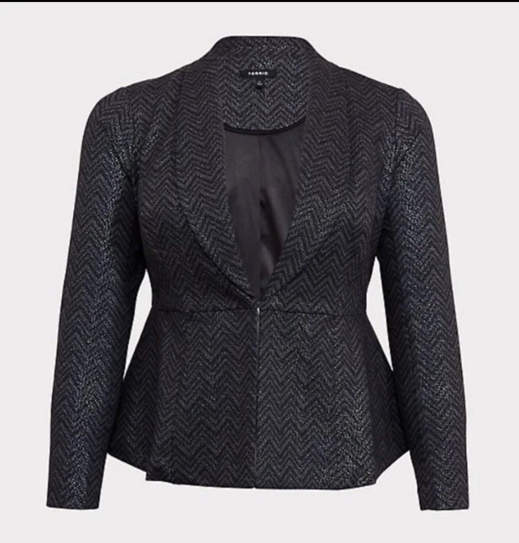 Torrid Studio Uptown Premium Ponte Black Chevron Stretch Peplum Blazer sz 2X 18/