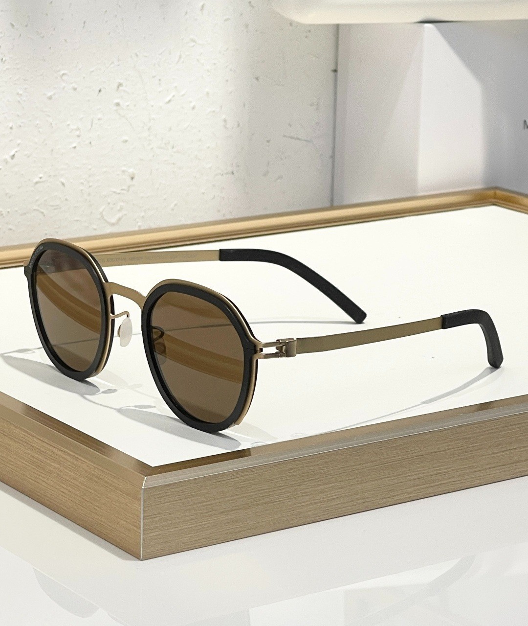 MYKITA x RIMOWA Heritage MR001 Round Sunglasses Black Gold Brown Lens 48mm