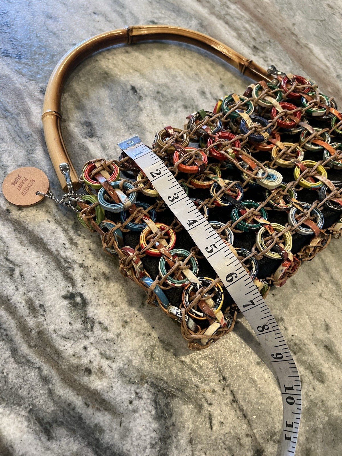 Recycled Planet Store Shoulder Hand Bag w/ Bamboo Handle Purse Eco-Friendly Boho