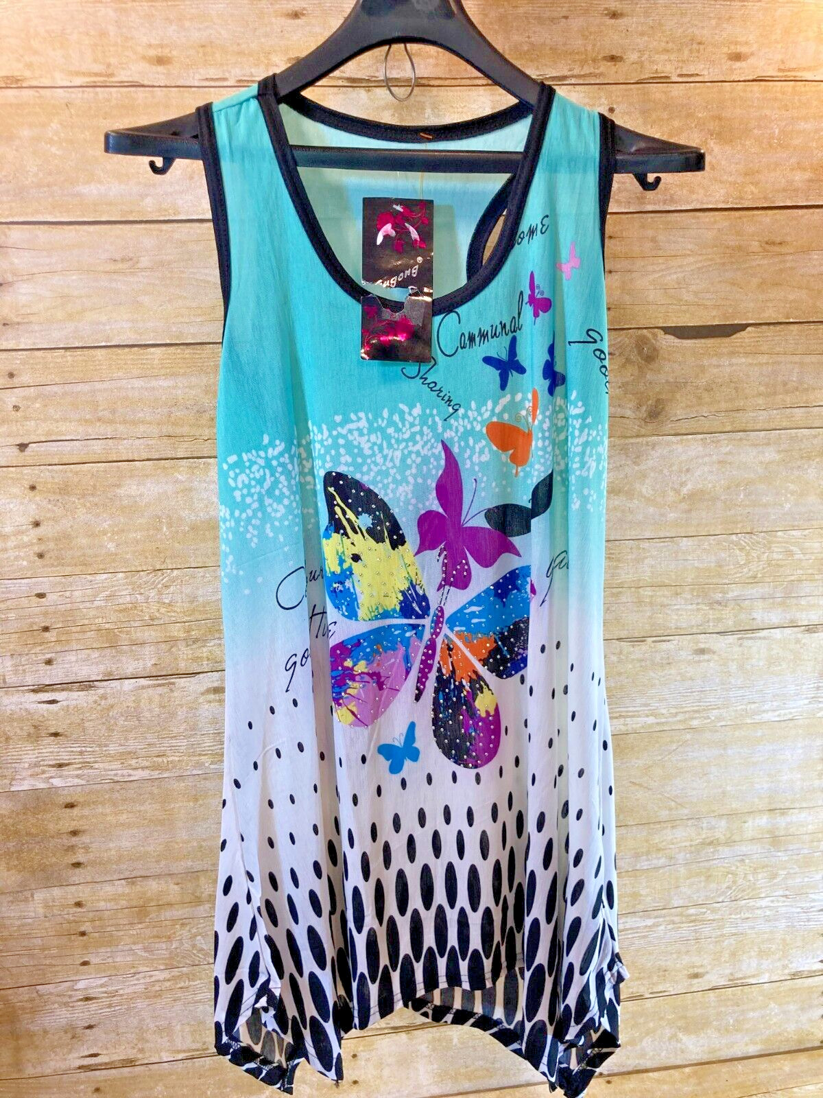 GUGONG ASIAN TUNIC WOMEN’S XL/XXL BUTTERFLIES COMMUNAL SHARING GOOD TIME 💗NWT💗