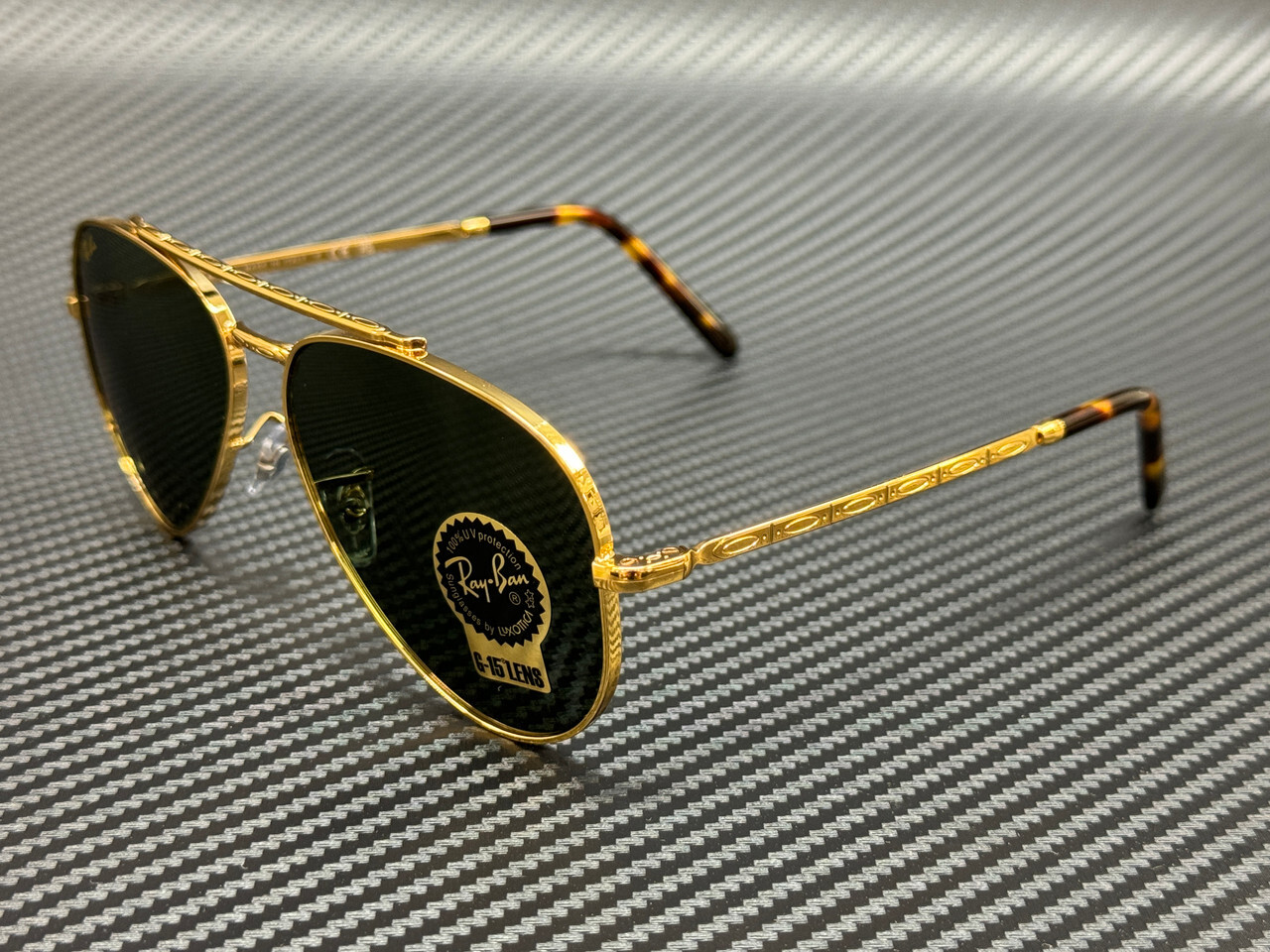 RAY BAN RB3625 919631 Gold Green New Aviator Unisex 58 mm Sunglasses