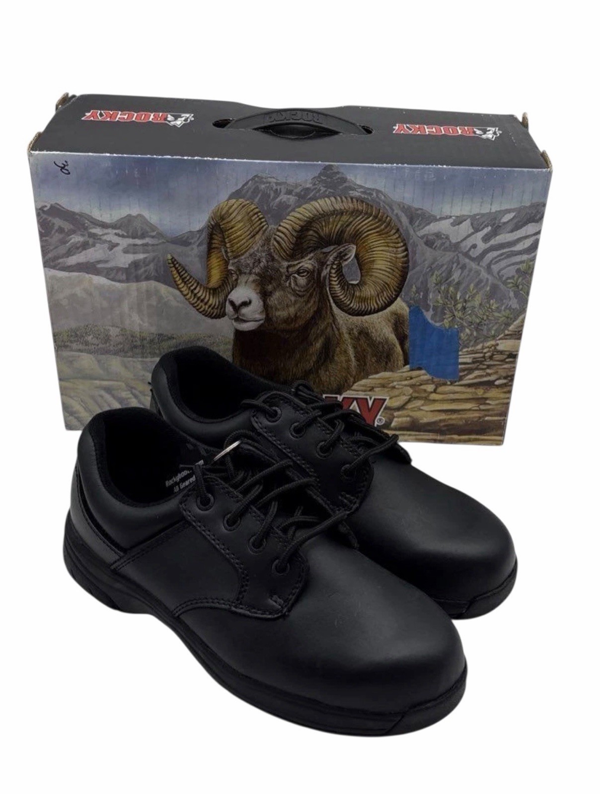 Rocky SlipStop Oxford Shoes Mens 7EW Black Leather Non Slip Work Lace Up NIB