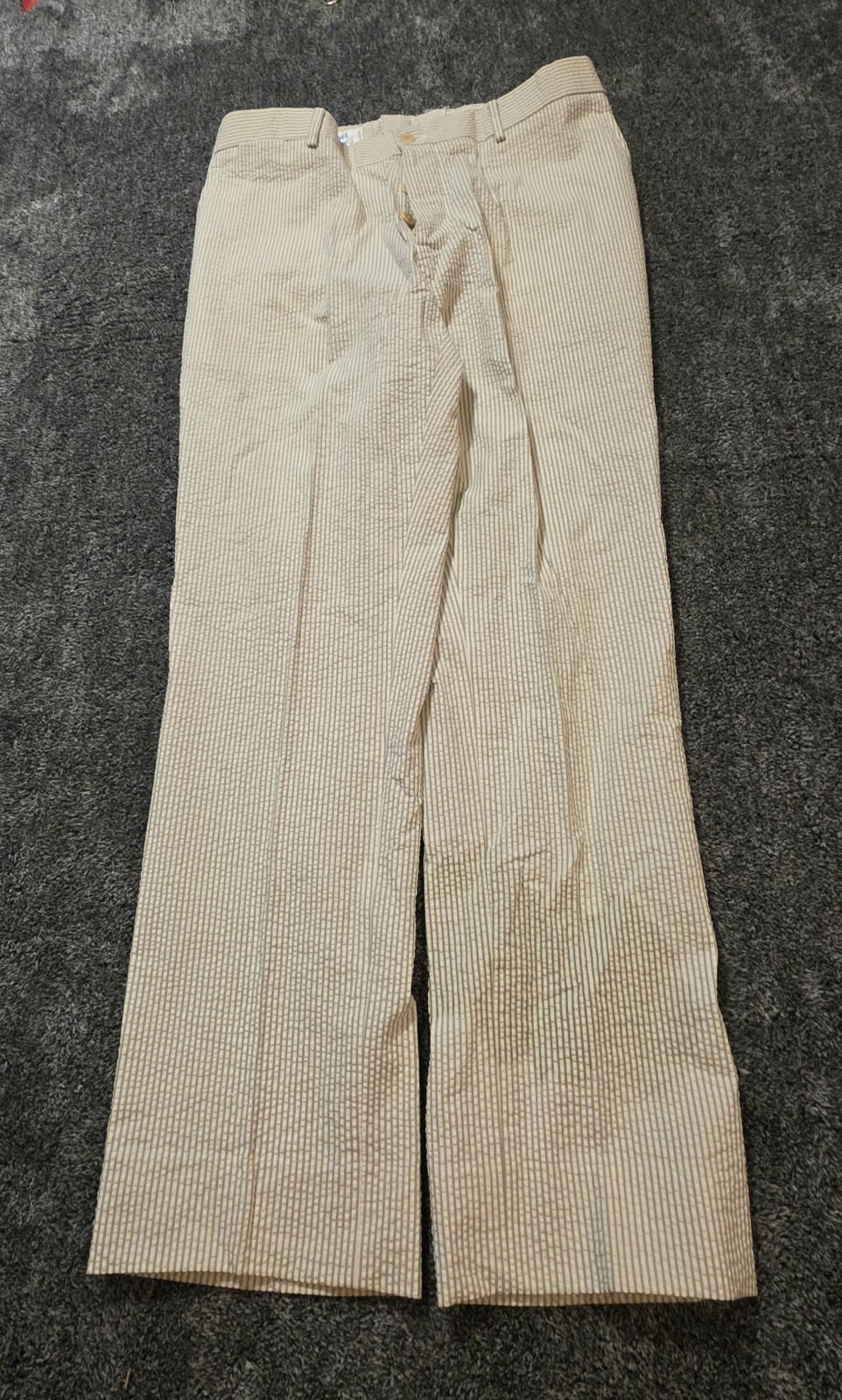 Haspel 2 Piece Seersucker Suit Tan Bisque White Men 46R 34×30 Old Money Southern