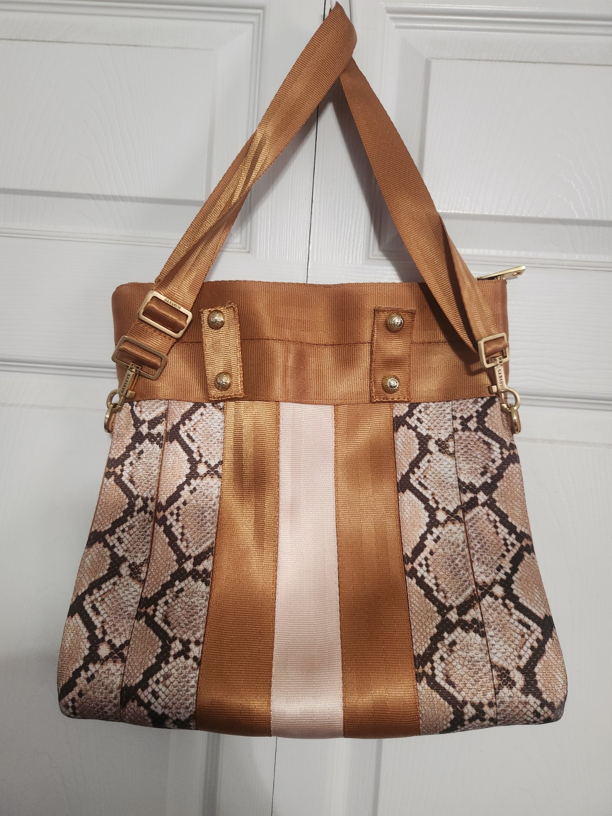 Harveys Foldover Tote – Snake, Champagne, Gold Hardware – PLEASE READ *MODIFIED*