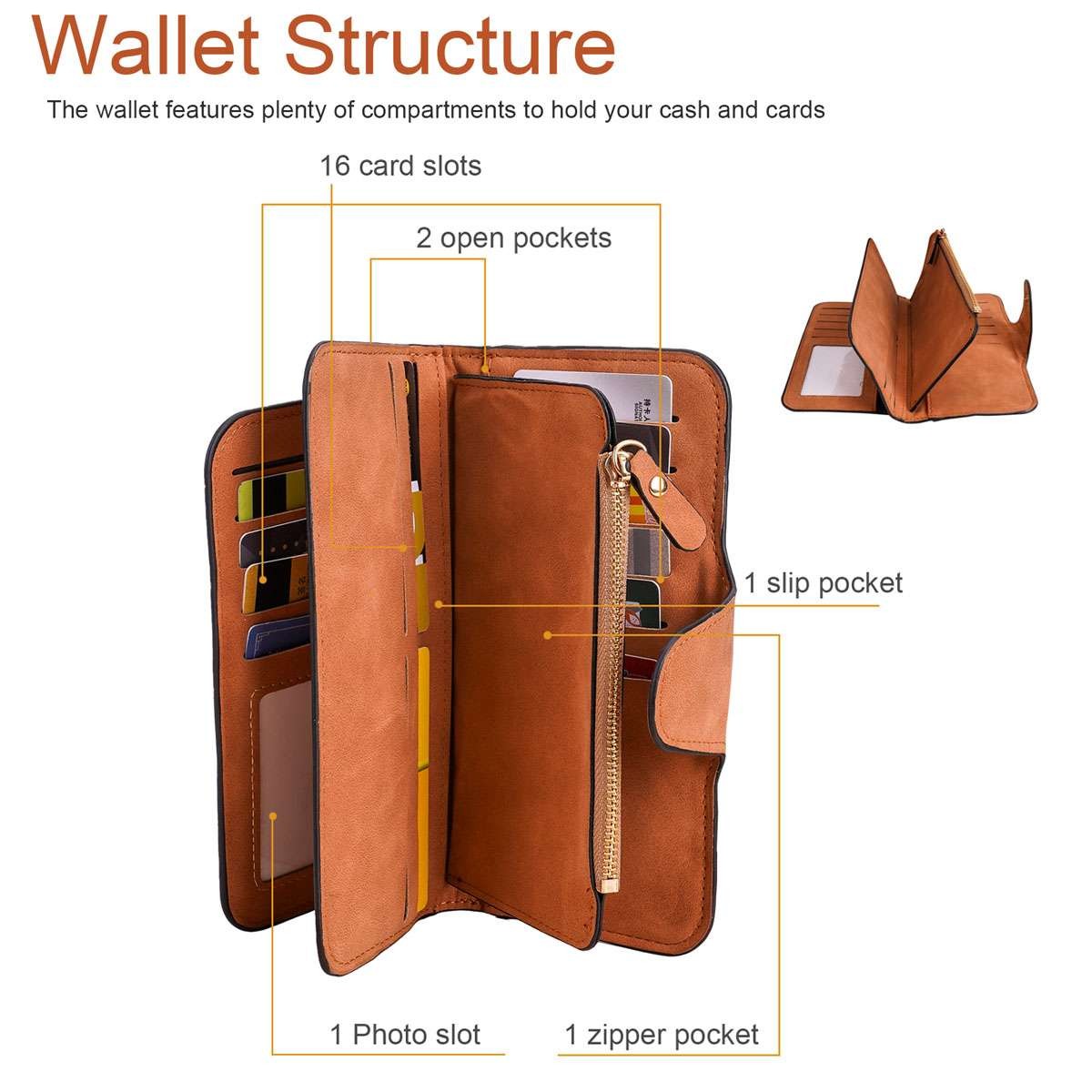 Large Capacity Women Leather Wallet Long Clutch Card Holder Purse Hasp Handbag