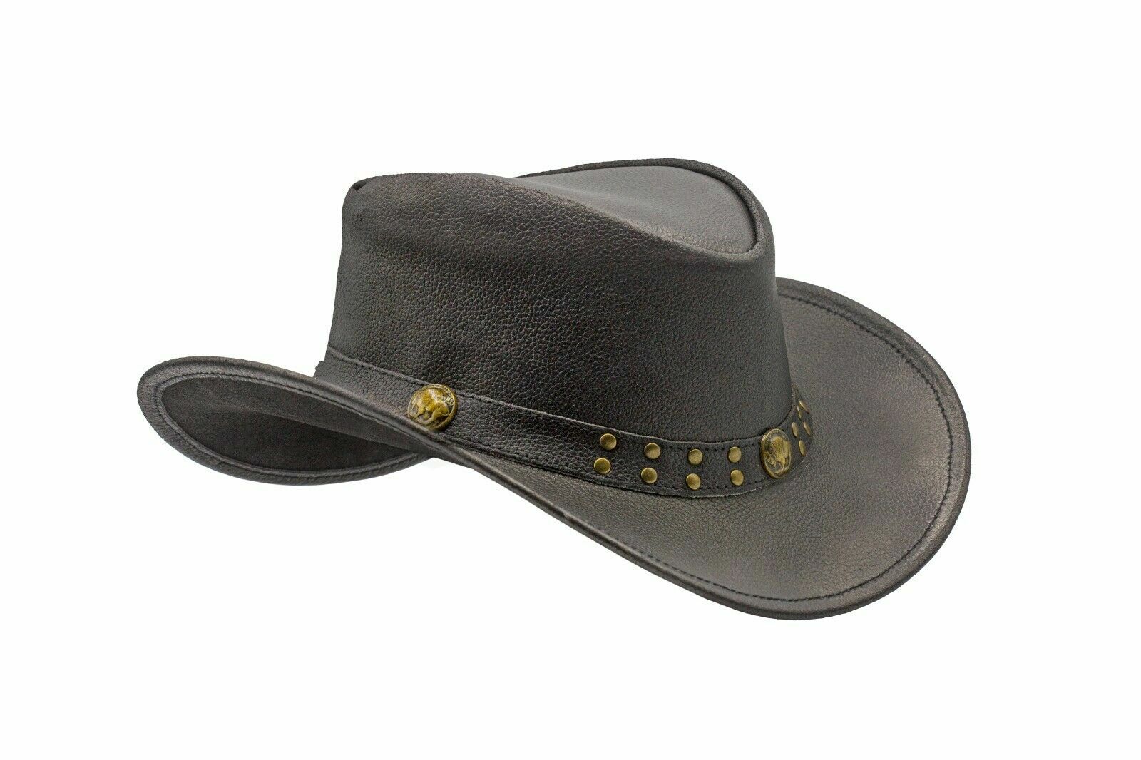 Men’s Black Genuine Leather Cowboy Western Hat