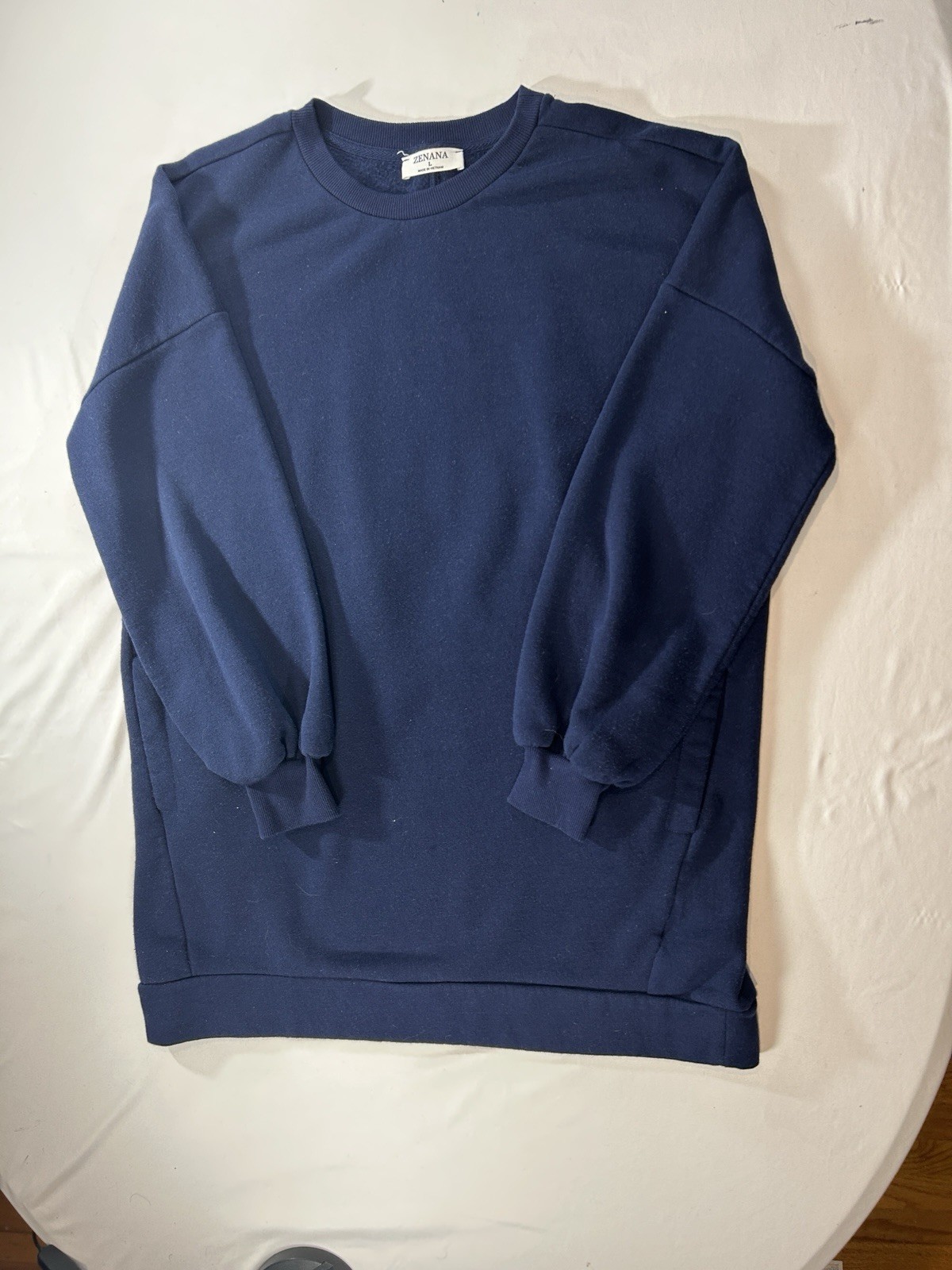 Zenana Sweatshirt Crew Neck Women’s Large Navy Side Pockets Oversized