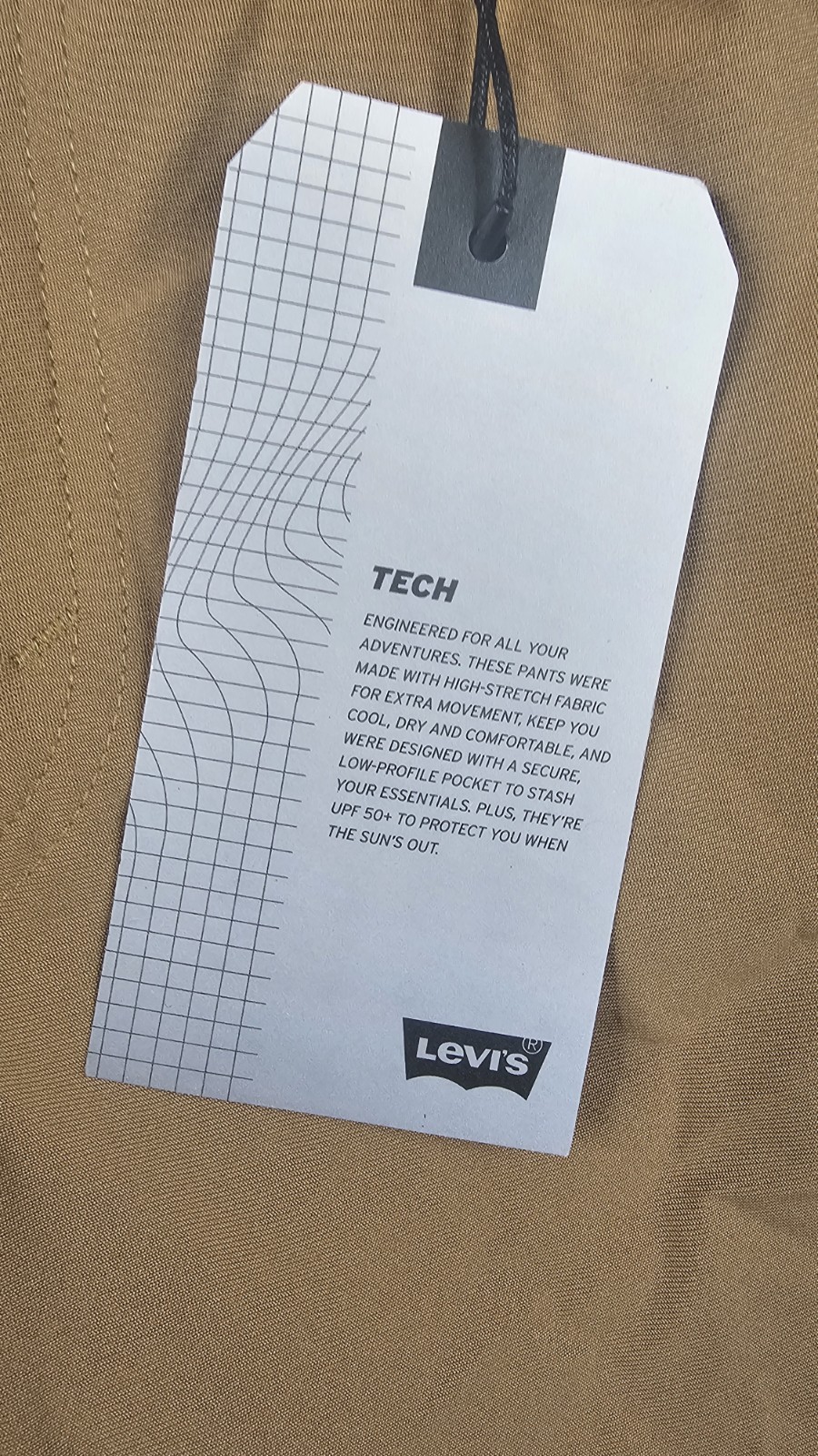 Levis 511 Slim Tech Pants High Stretch Quick Dry UV Protection Brown Tan 38×32
