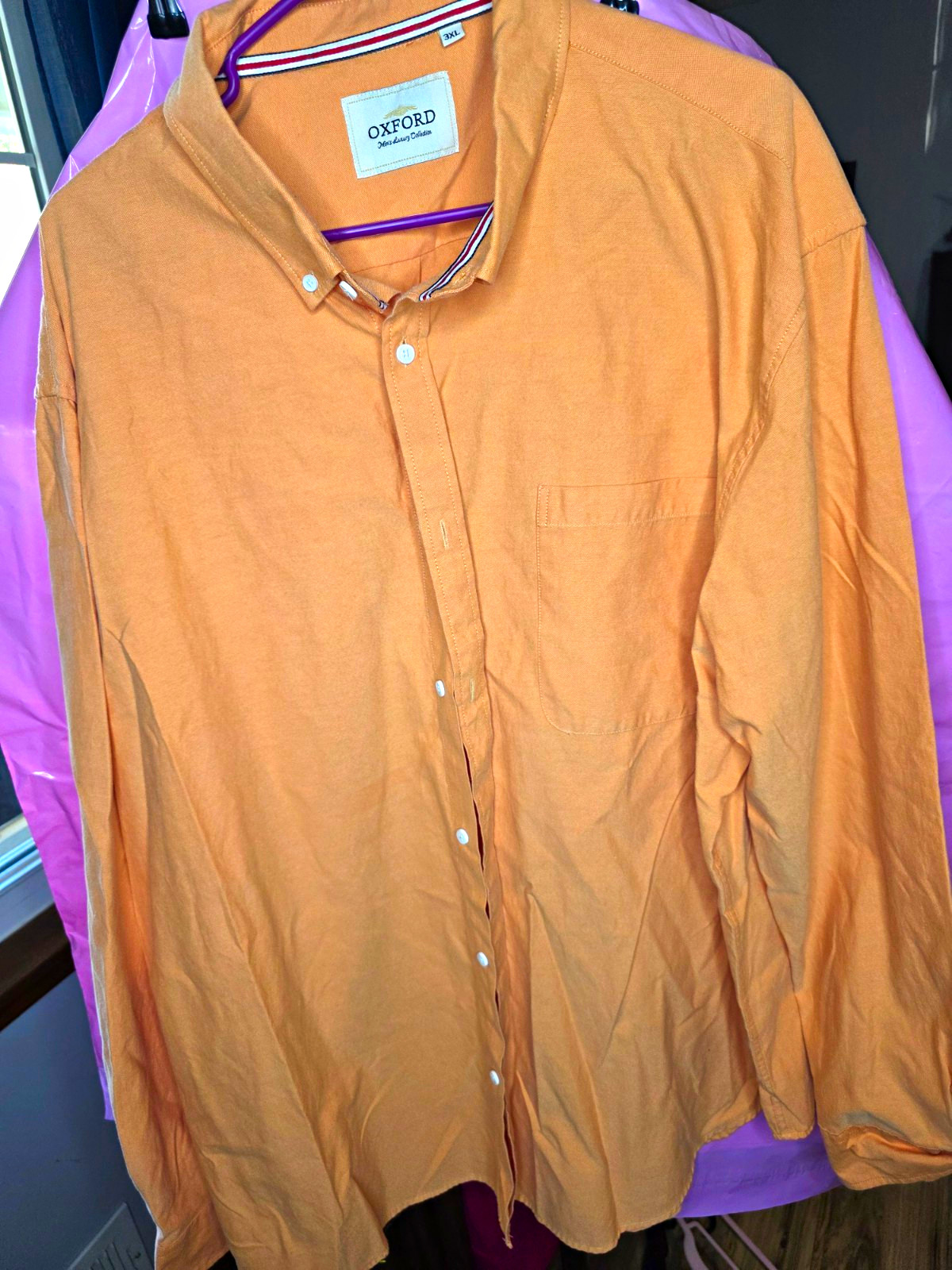 Oxford Luxury Collection Men’s Orange Solid Button-Down Shirt Pockets 3XL