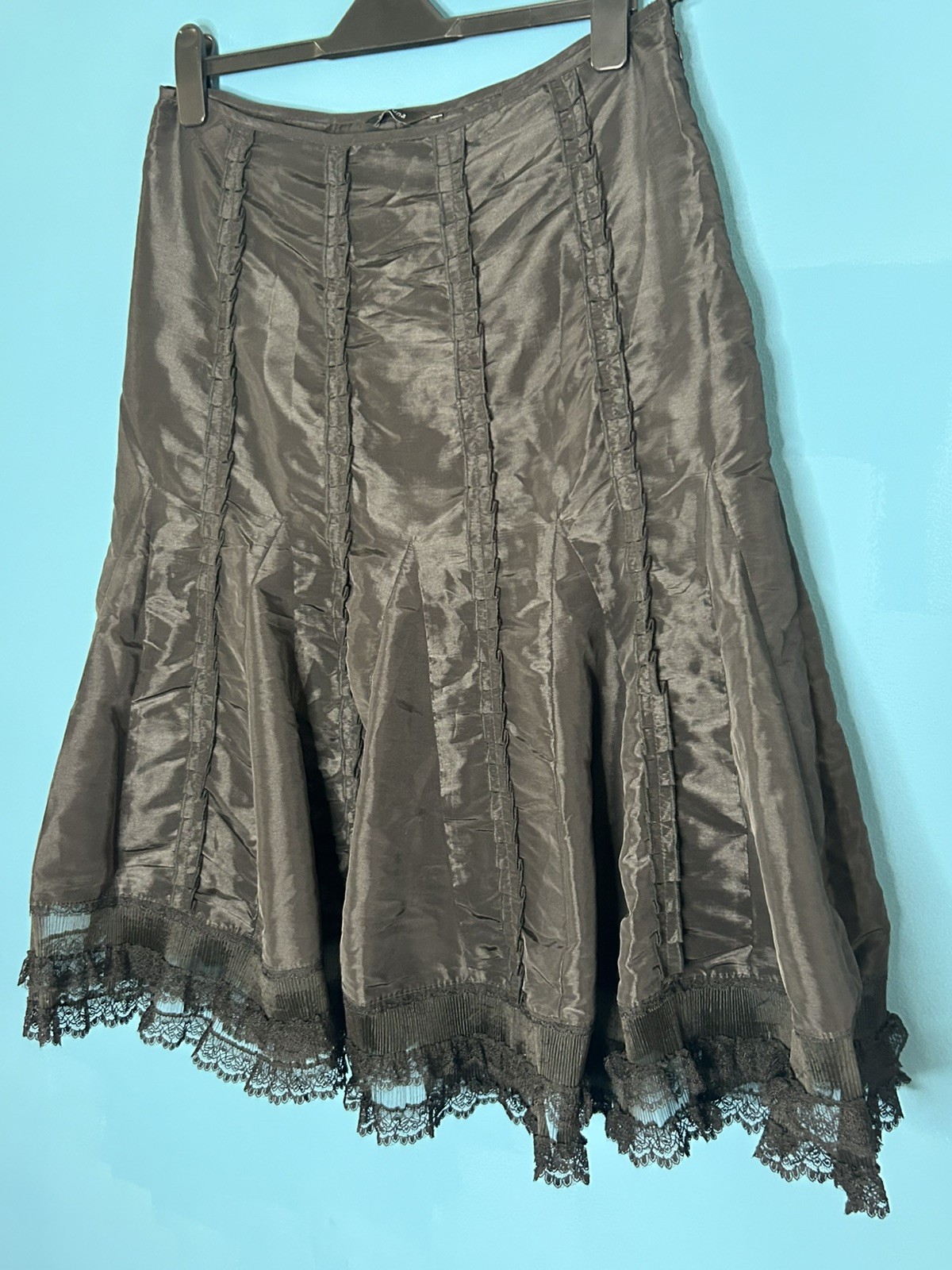 Marks Spencer per una skirt UK 14L black taffeta black lace Goth Steampunk