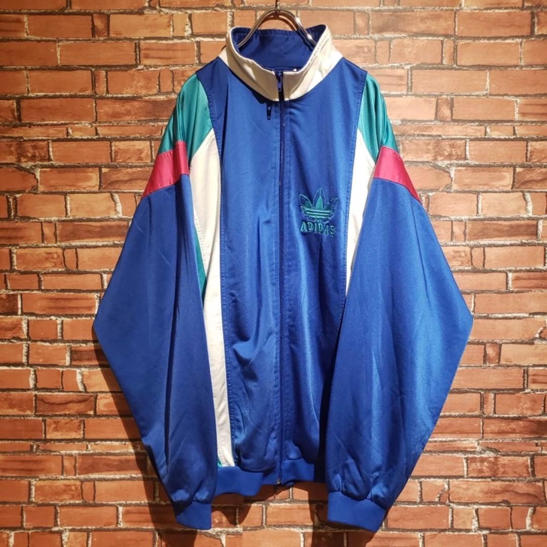 80s Adidas Trefoil Track Jacket Vintage L Blue Embroidered Made Singapore