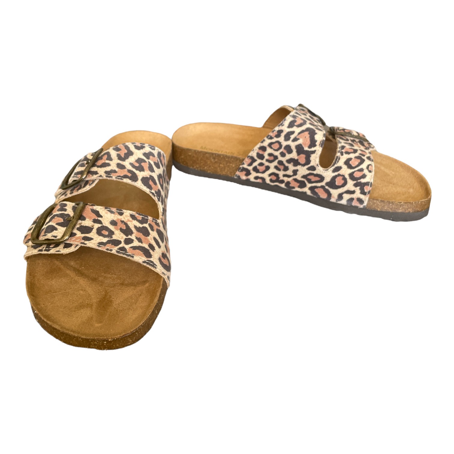 Mountain Sole Women’s Double Buckle Slip-On Leather Sandal (Animal, 6)
