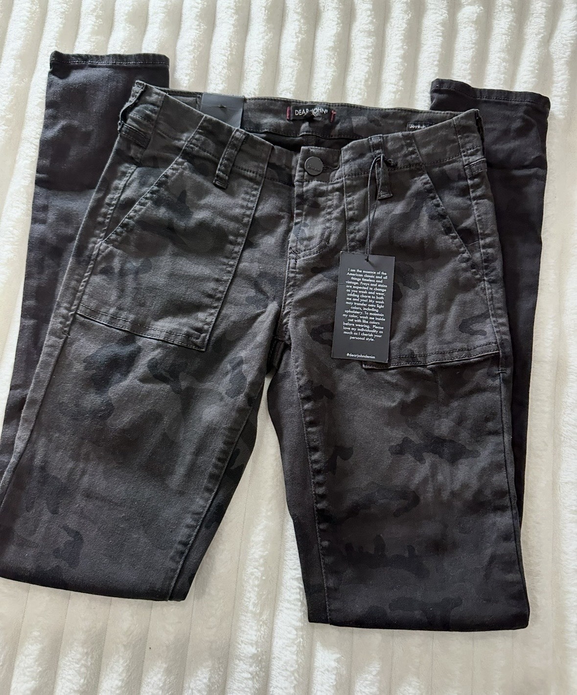 Dear John Women’s Black/Gray Camo Skinny Denim 5-Pocket Button Jeans 25