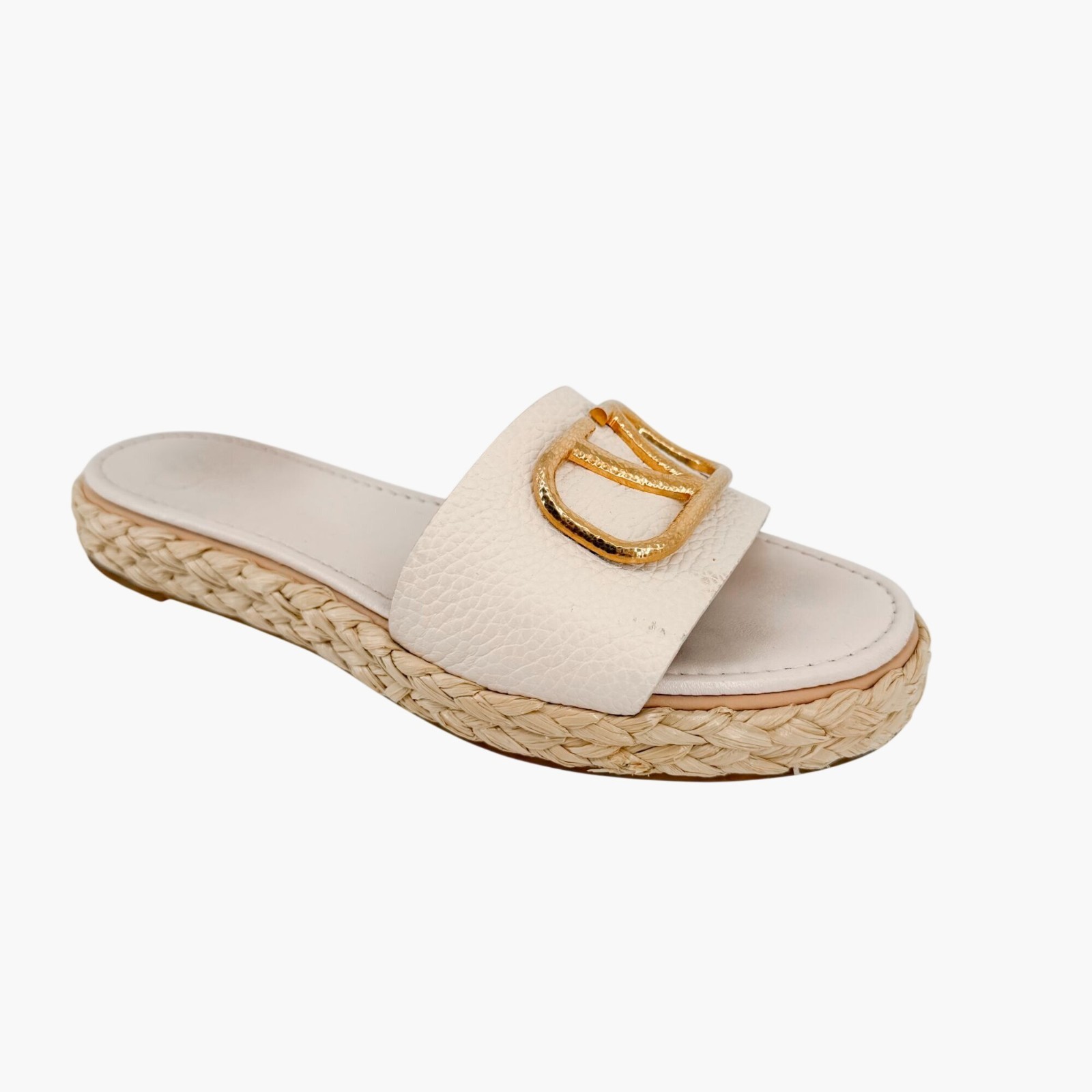 Valentino Vlogo Platform Espadrille Slide Sandals White Leather Size 40 US 10