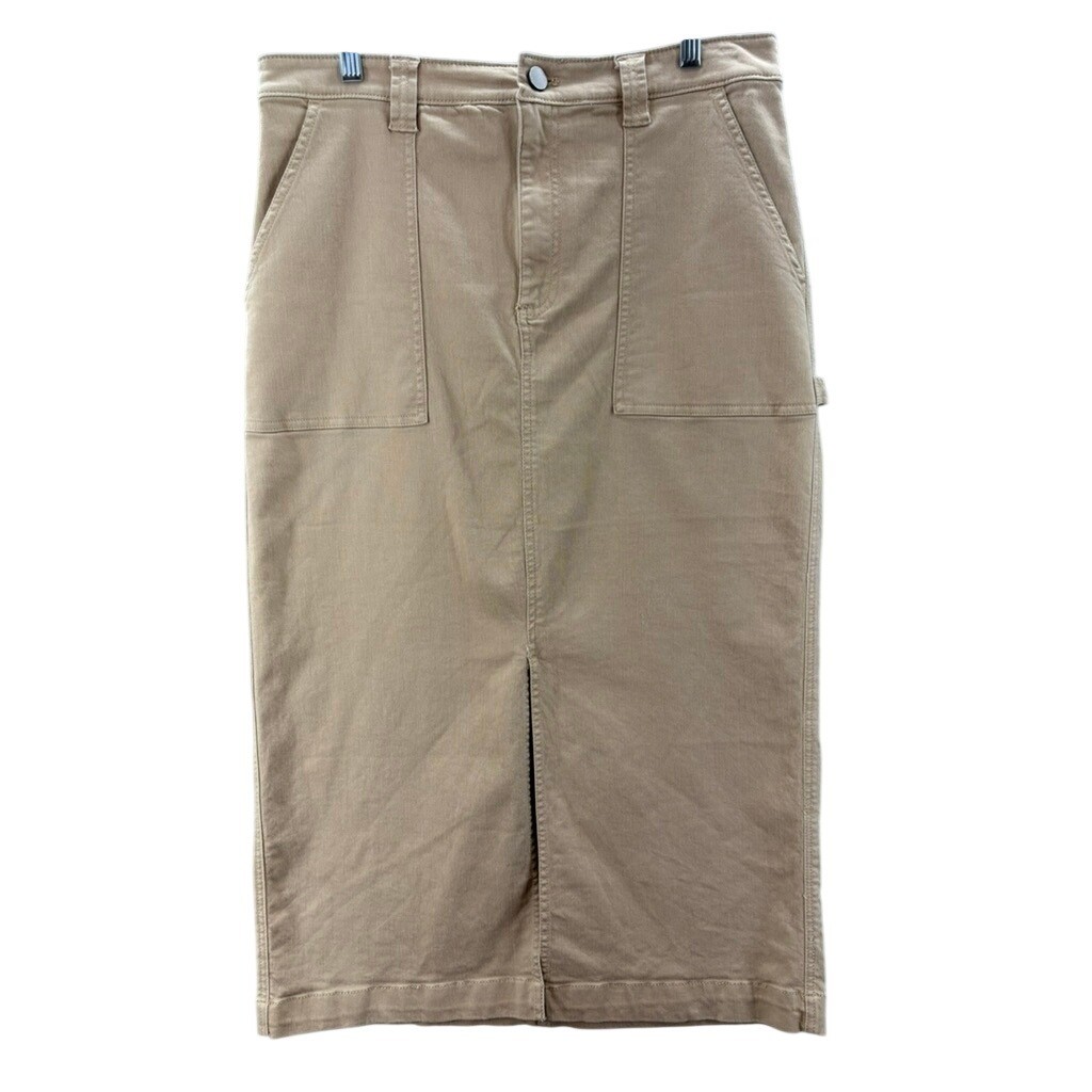 Loft Carpenter Midi Skirt Women 10 Tan Khaki Utility Patch Pockets Hammer Loop