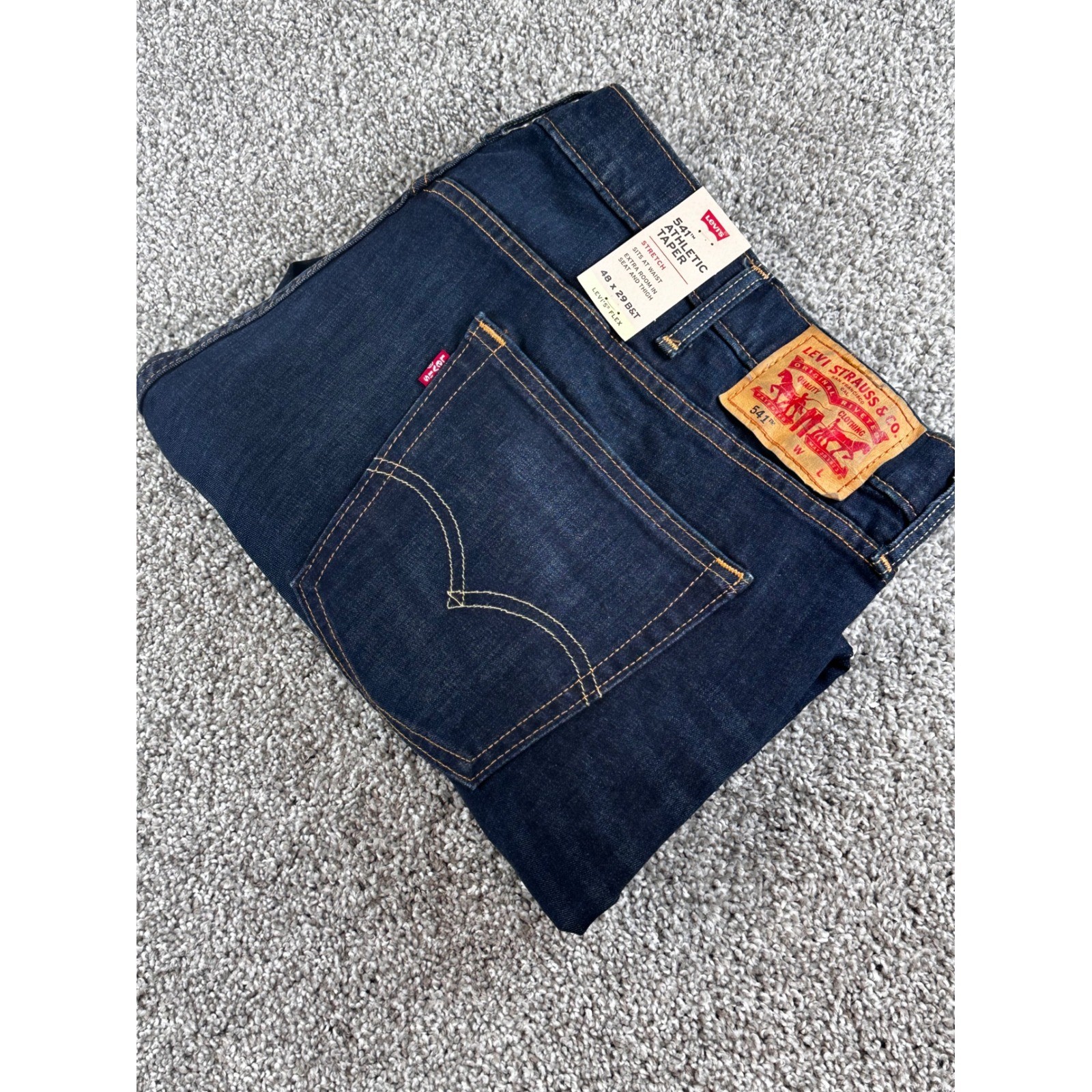 Levis 541 Athletic Taper Jeans Mens 48×29 Dark Wash Flex Stretch Denim NEW