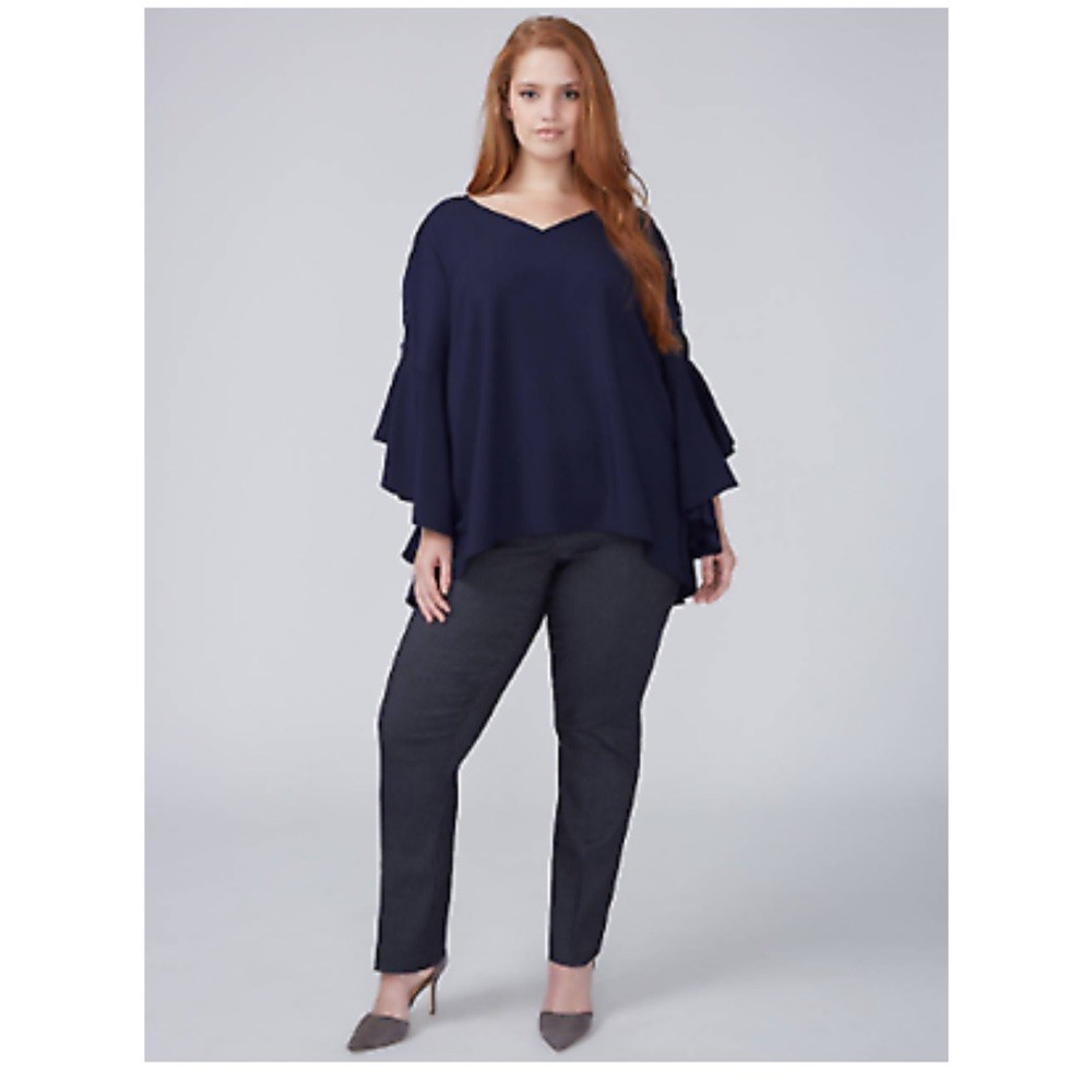 Roaman’s Navy Blue Bell Sleeve Blouse Tie Back Tunic Plus Size 18/20 NWT