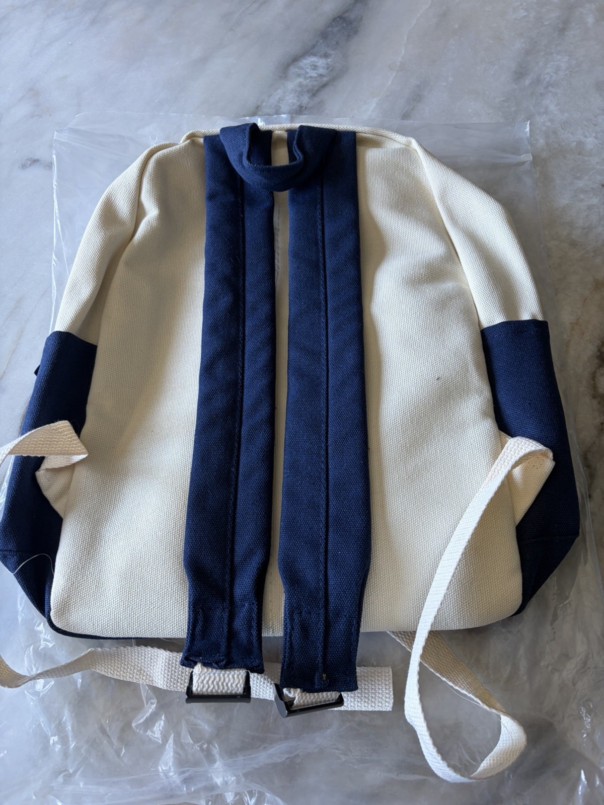 Disney Stitch Canvas Colorblock Backpack Beige/Navy Small Zip Adjustable