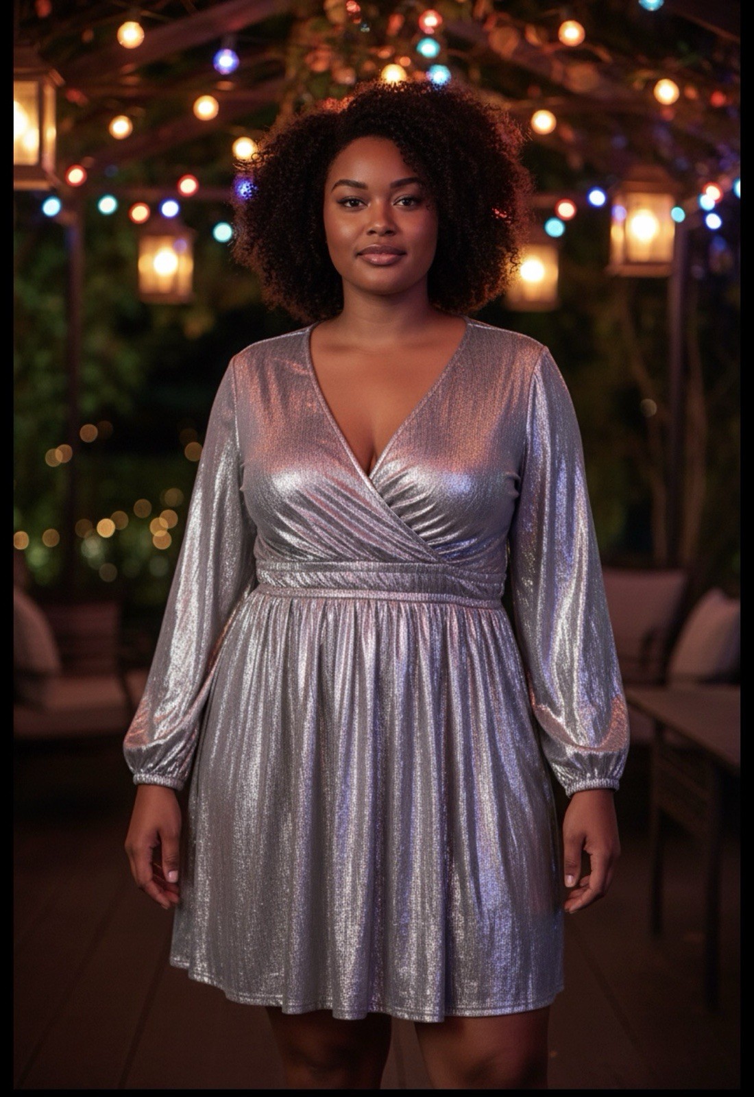 Torrid Silver Shiny V-Neck Long Sleeve Stretch Knit Mini Dress Plus 1