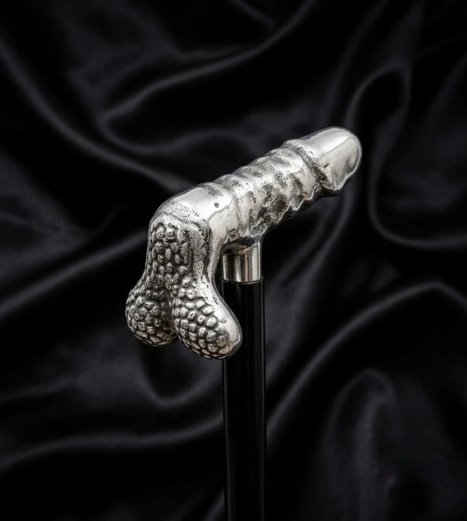 Handcrafted Artistic Walking Stick Unique Statement Piece Sturdy Black Shaft Can