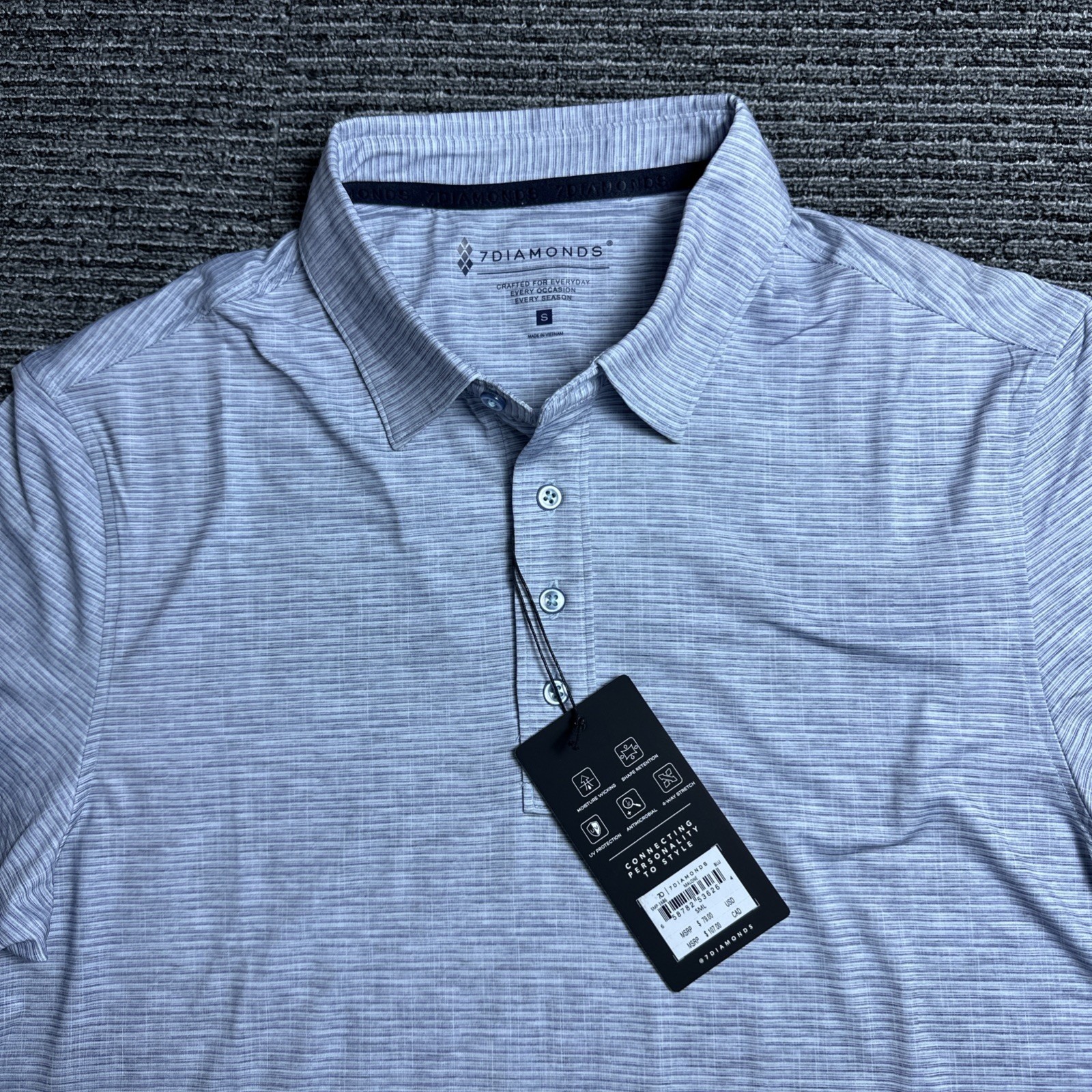 7 Diamonds Malone Golf Polo Shirt Men S Stripe Wicking Stretch Antimicrobial NWT