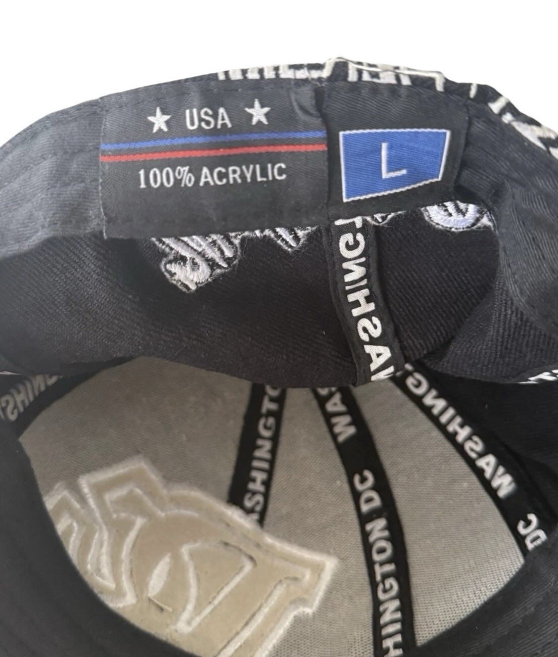 Washington DC Snapback Hat Black White All Over Logo Print Flat Brim NEW Adjusta