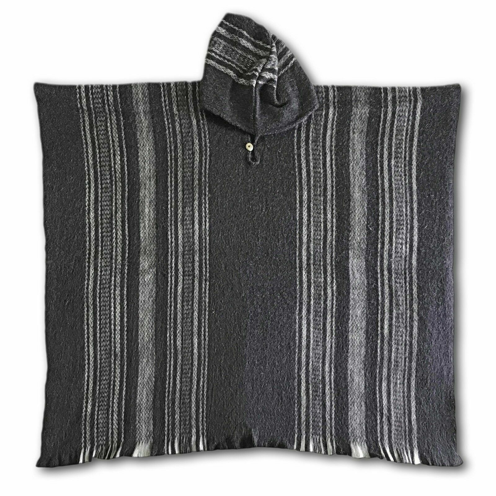 LLAMA WOOL MENS CAPE PONCHO COAT JACKET WITH HOOD INDIGENOUS HANDMADE IN ECUADOR