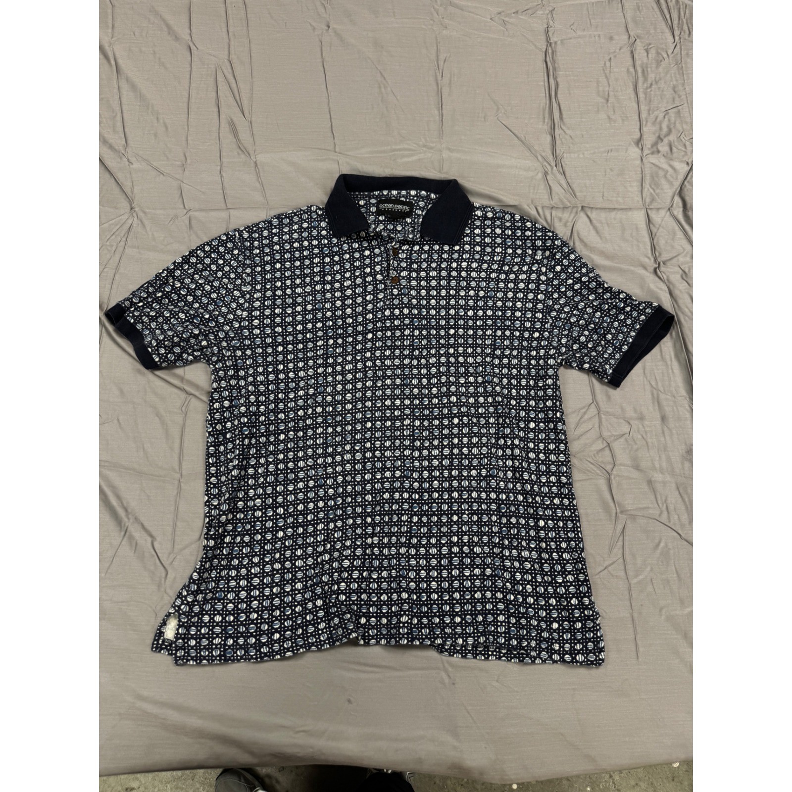 Ocean Pacific Mens XXL Geometric Circle Print Cotton Rayon Polo Shirt