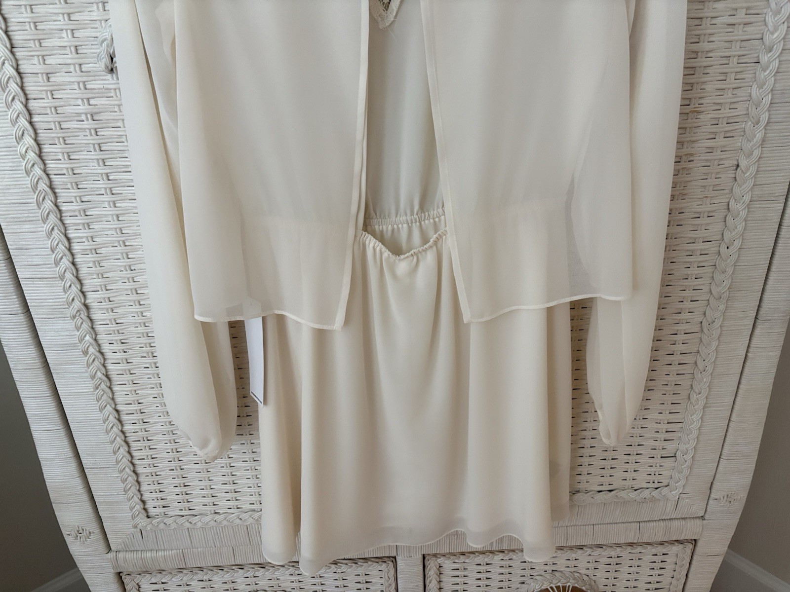 BCBG Generation Ivory Floral Lace Cut Out Back Mini Flare Dress Size Small