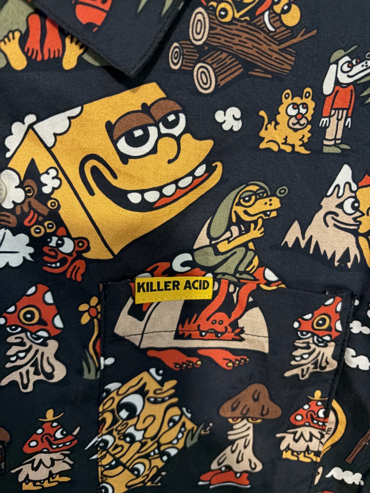 Killer Acid No Bad Trips Button Down Mushroom Print Camp Mens Small
