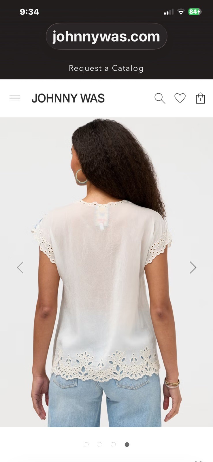 Johnny Was Women’s M White Sheer Floral Embroidered V-Neck Blouse read feedback