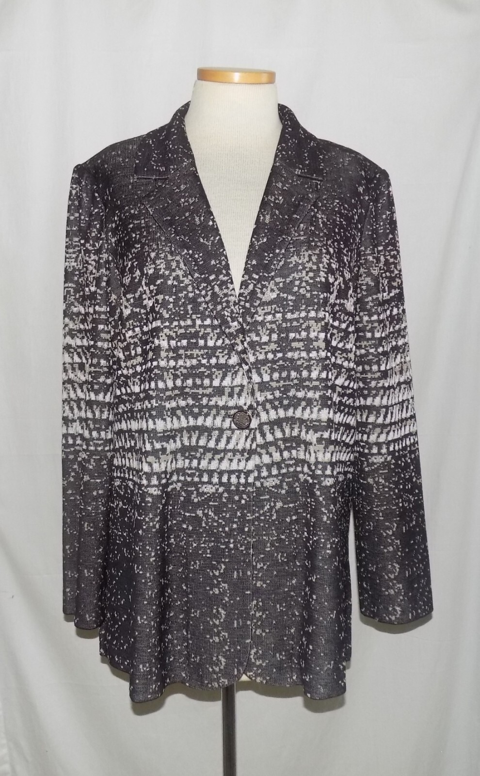 Misook Brown-Multi Abstract Patterned 1-Button Acrylic Blend Knit Jacket XL NEW