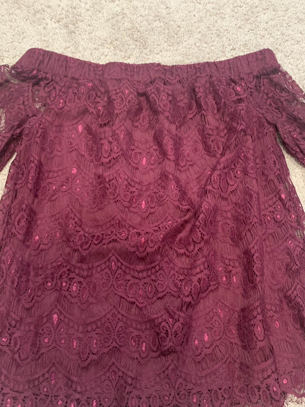 Love Fire Womens Shirt Size S/P Wine colored Lace Off the Shoulder Long Sleeve