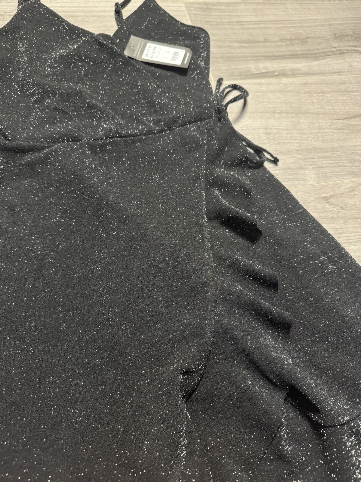 New Look Black Glitter Mini Dress Strappy Wrap Style Size UK 8 BNWT