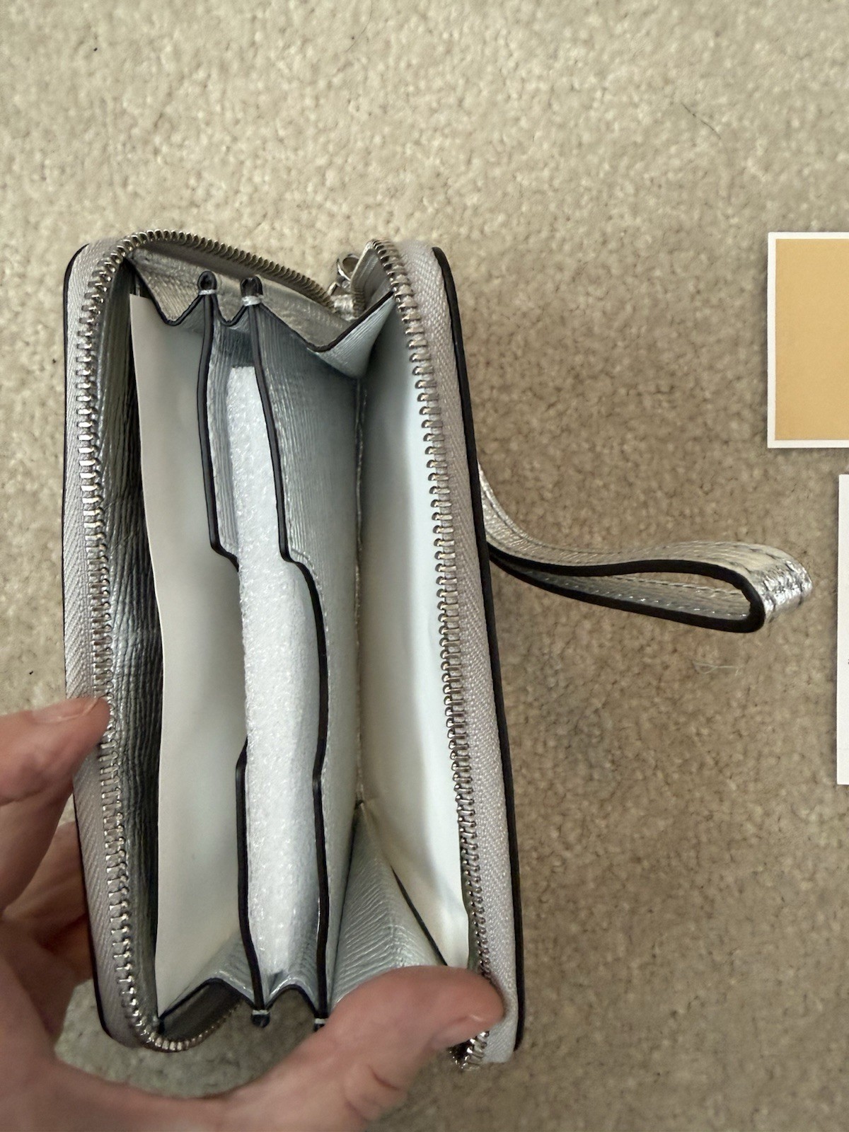 Michael Kors Silver Studded Zip-Around Wristlet Wallet, Credit Card Folding