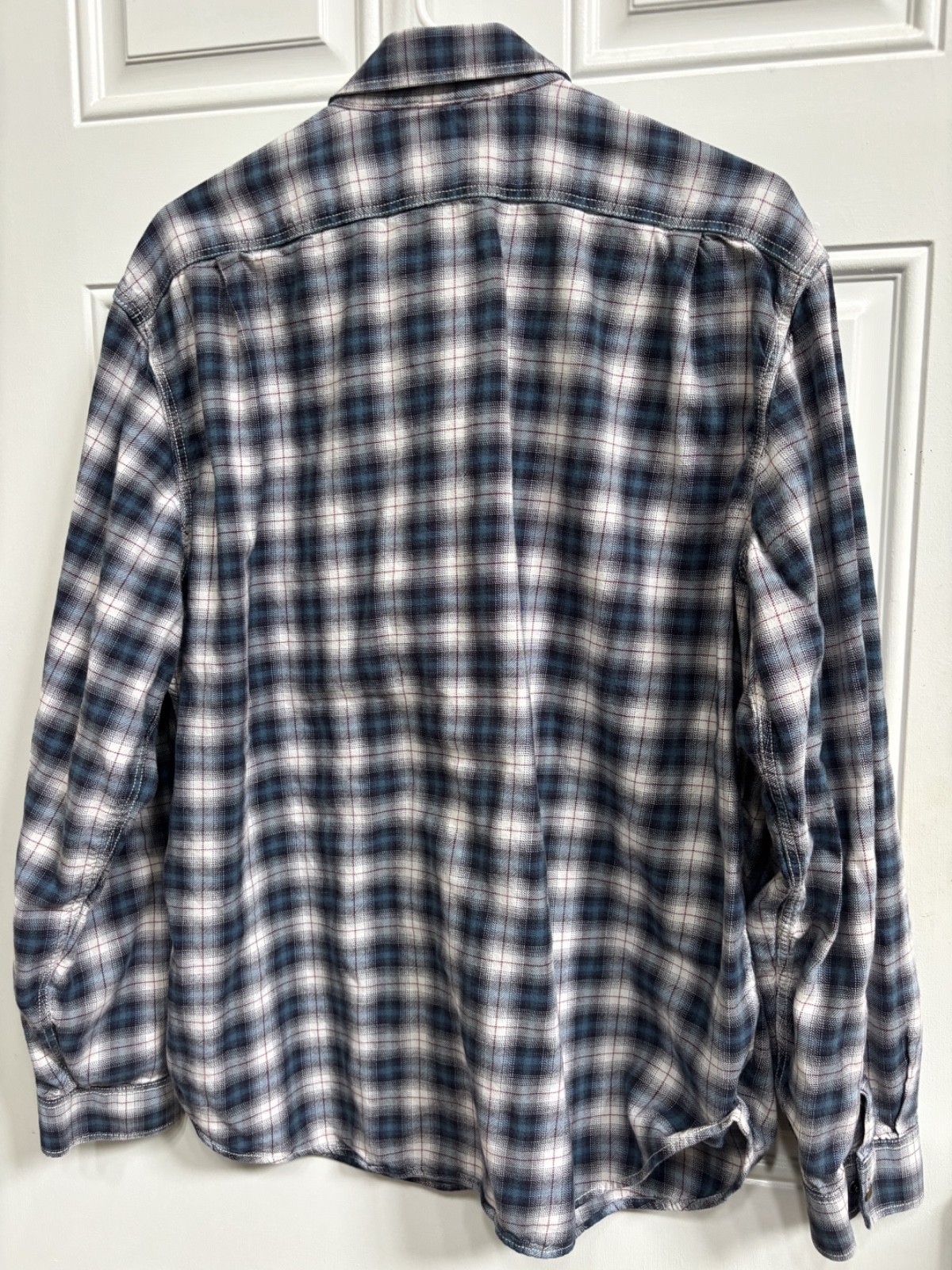 Eddie Bauer Button Down Shirt XL Blue Classic Fit Plaid Long Sleeve Pearl Snaps