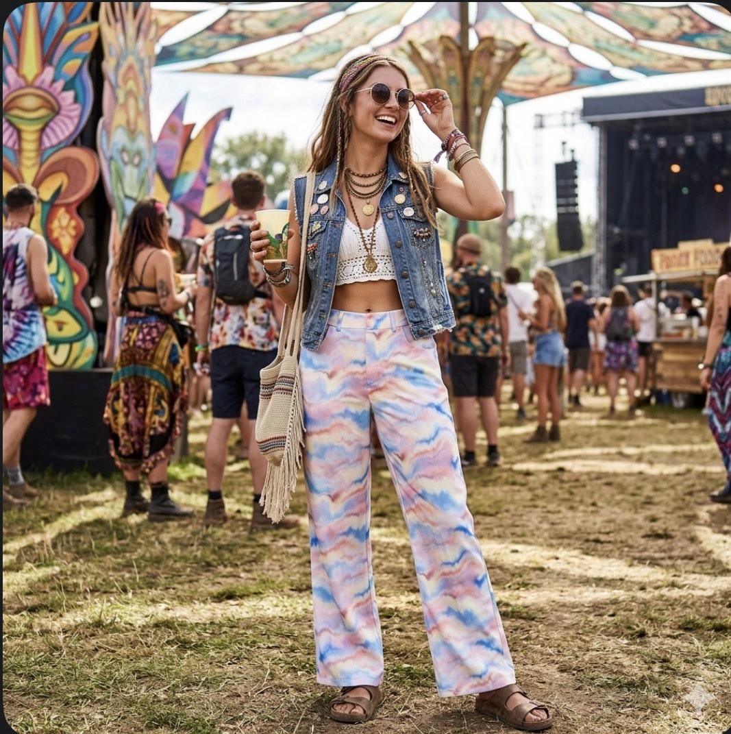 Cider Wide-Leg Pants L Pastel Tie Dye Watercolor Relaxed Flowy Boho Festival