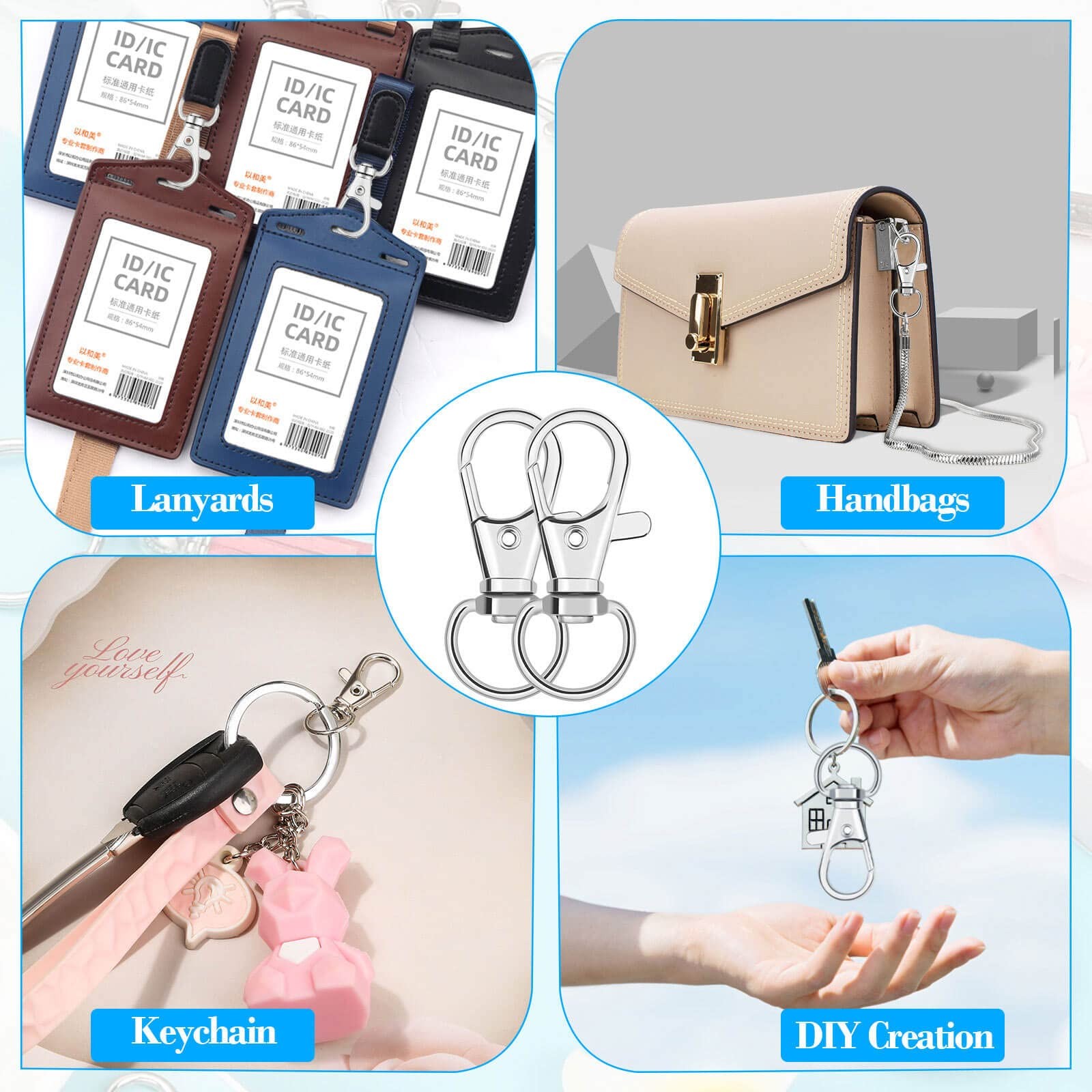 Keychain Hook Clip, 50Pcs Swivel Snap Lobster Claw Clasp Small Silver