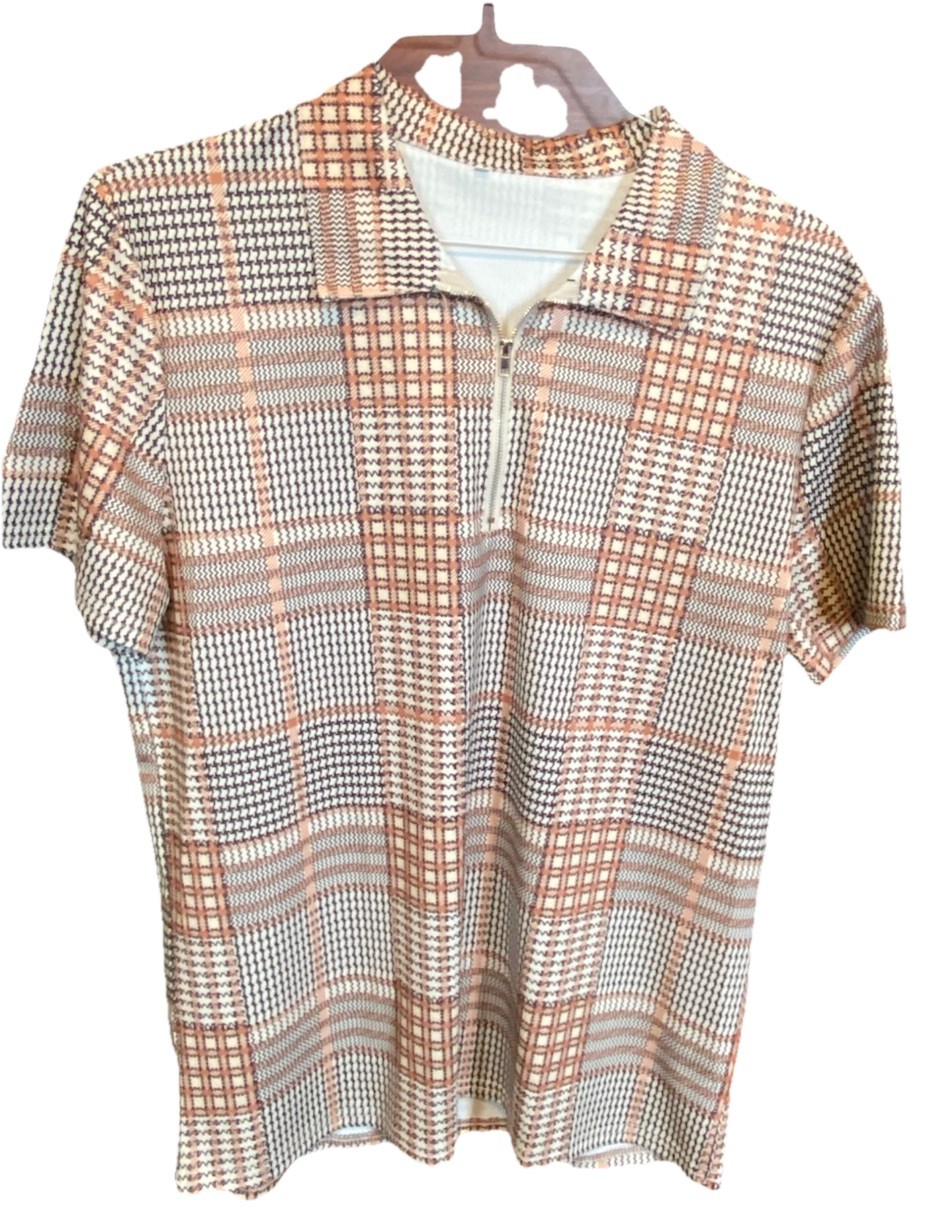 Unbranded Plaid 1/4 Zip Shirt Unisex Size Large Vintage Hipster Mod