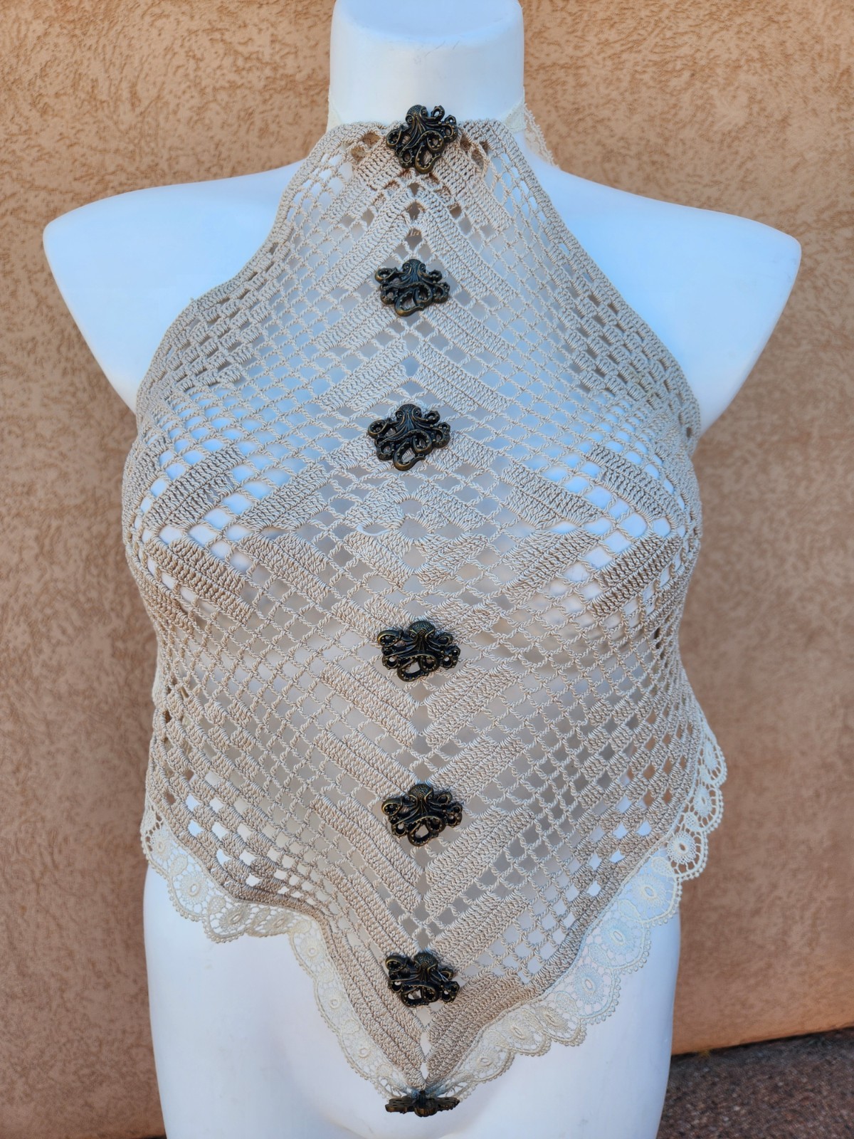Upcycled Vintage Lace, Octopus Buttons, Cottage Core With A Twist, One Size