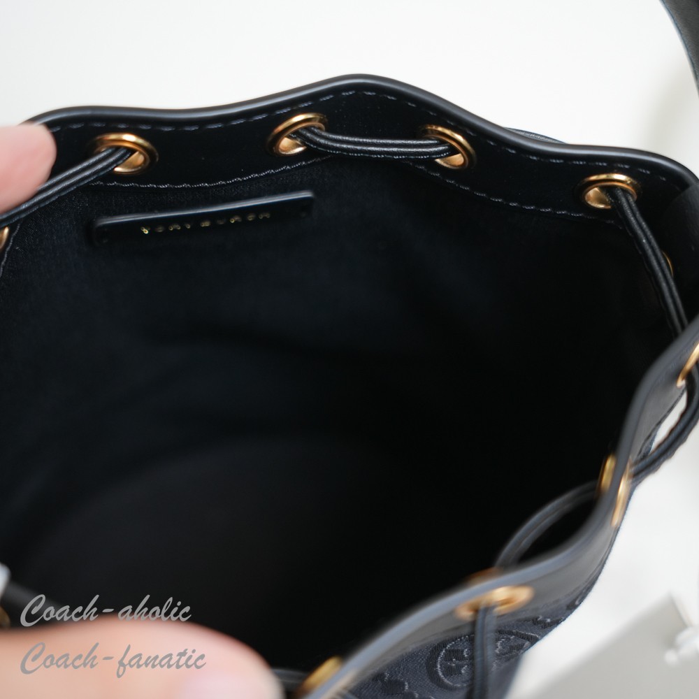 Tory Burch T Monogram Mini Bucket Bag Crossbody in Black NWT