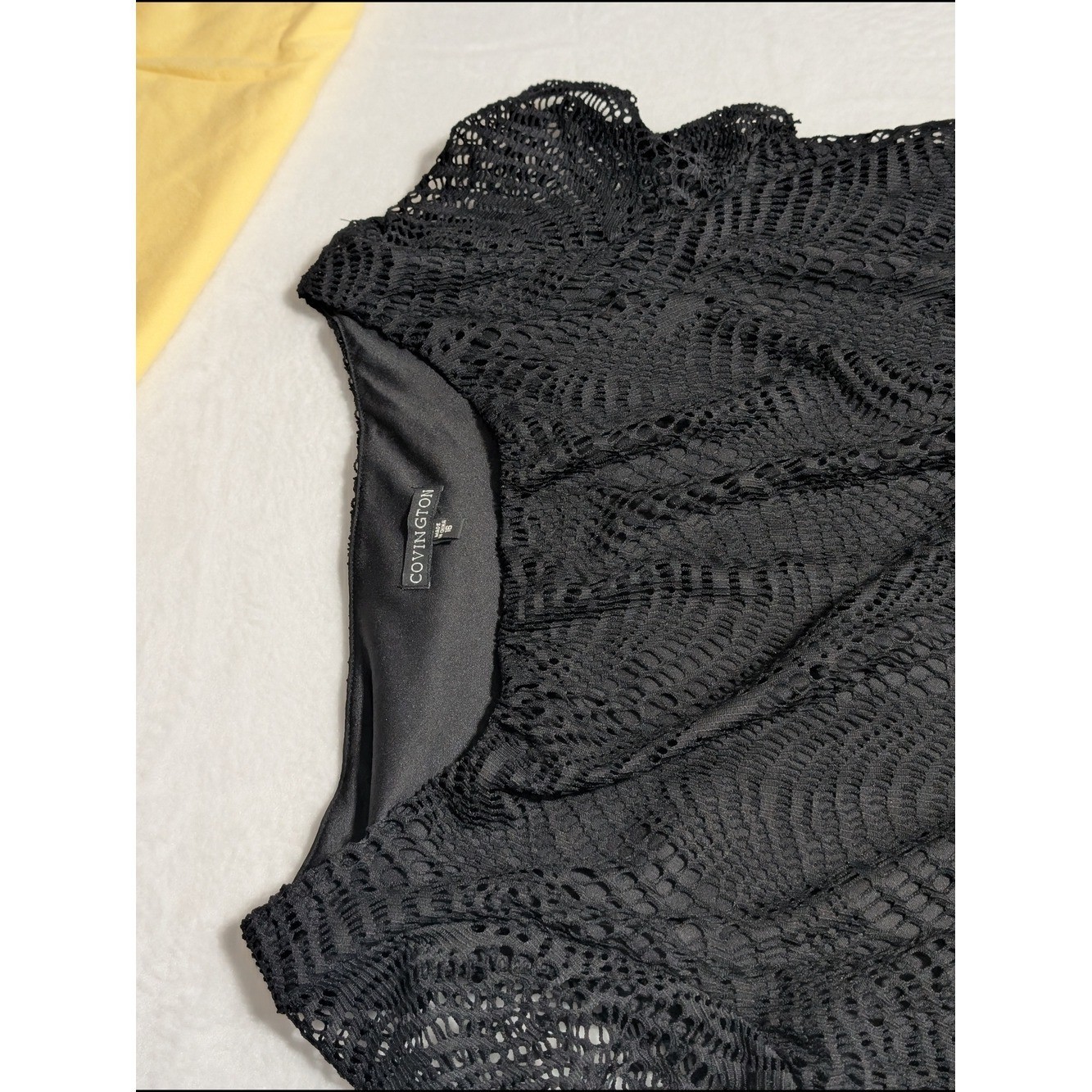 Covington Black Crochet Midi Dress with Fringe Western Size 16