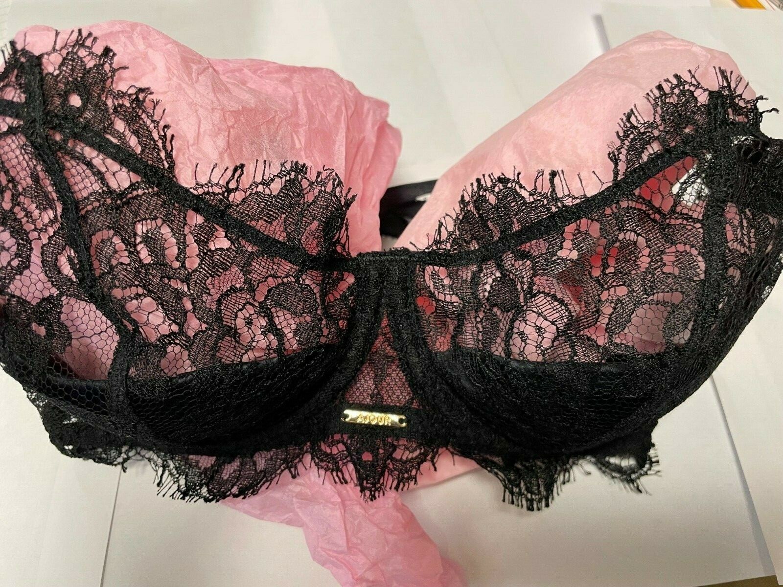 Ajour Lingerie Montsoreau Sheer Lace Balconette Bra 32D New Black panty 8