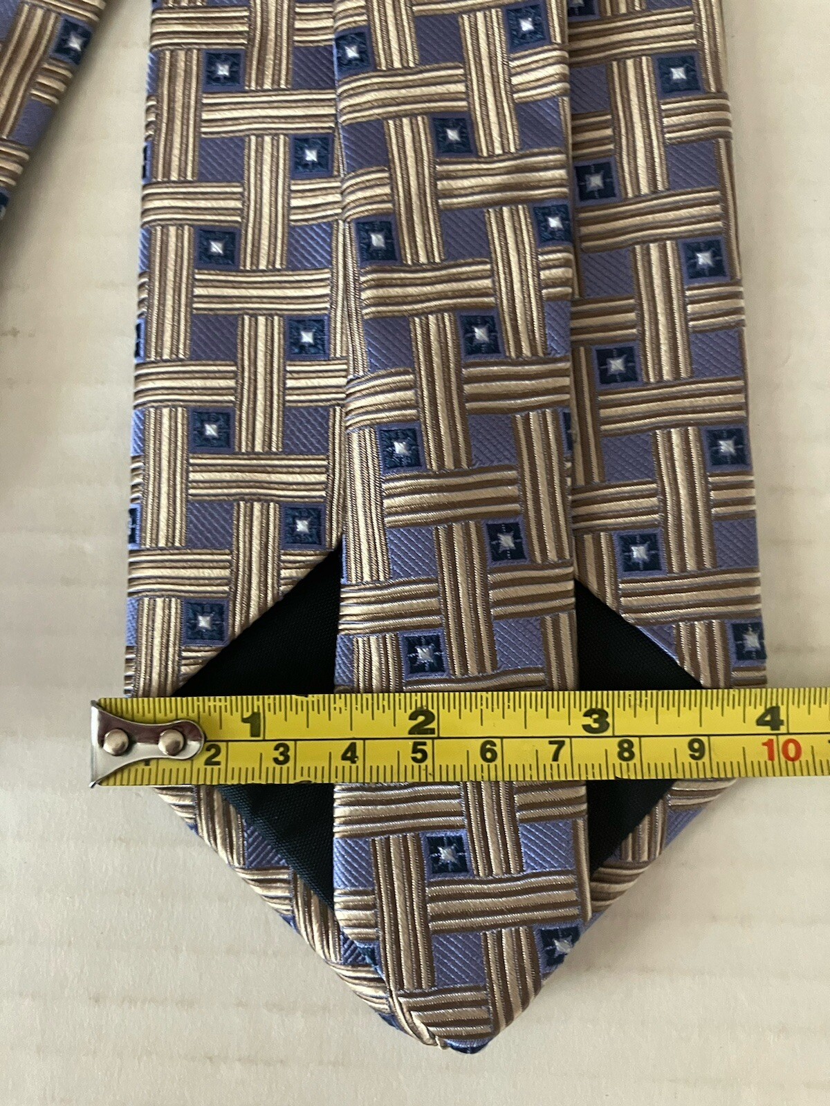 Corporate Image Tom James Men’s Necktie Tie Silk Gold Blue Basket Weave Made USA